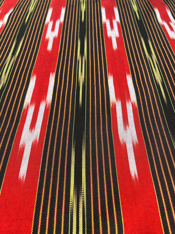 Red Black Ikat Striped Luxurious Silk Upholstery Fabric