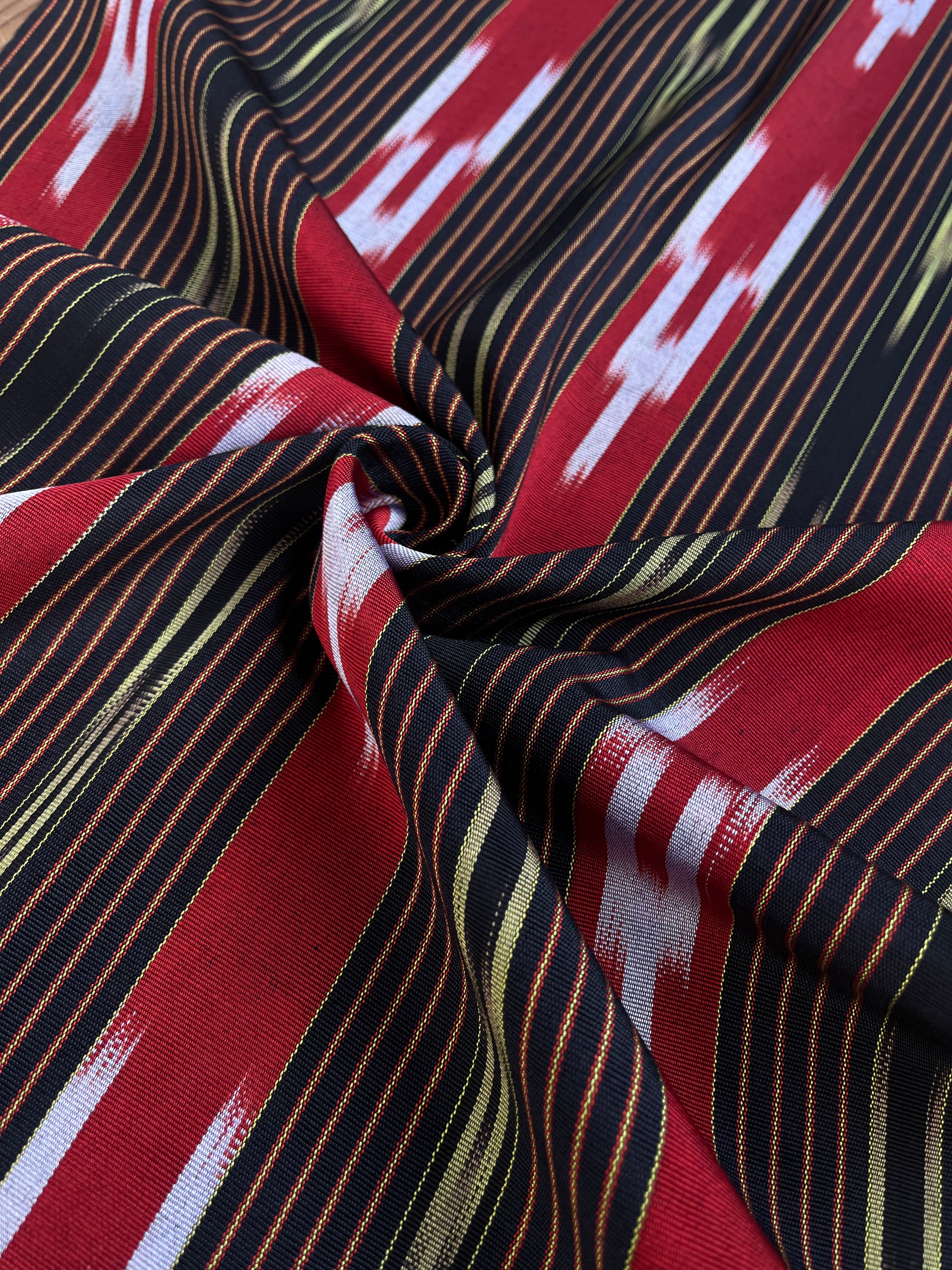 Red Black Ikat Striped Luxurious Silk Upholstery Fabric