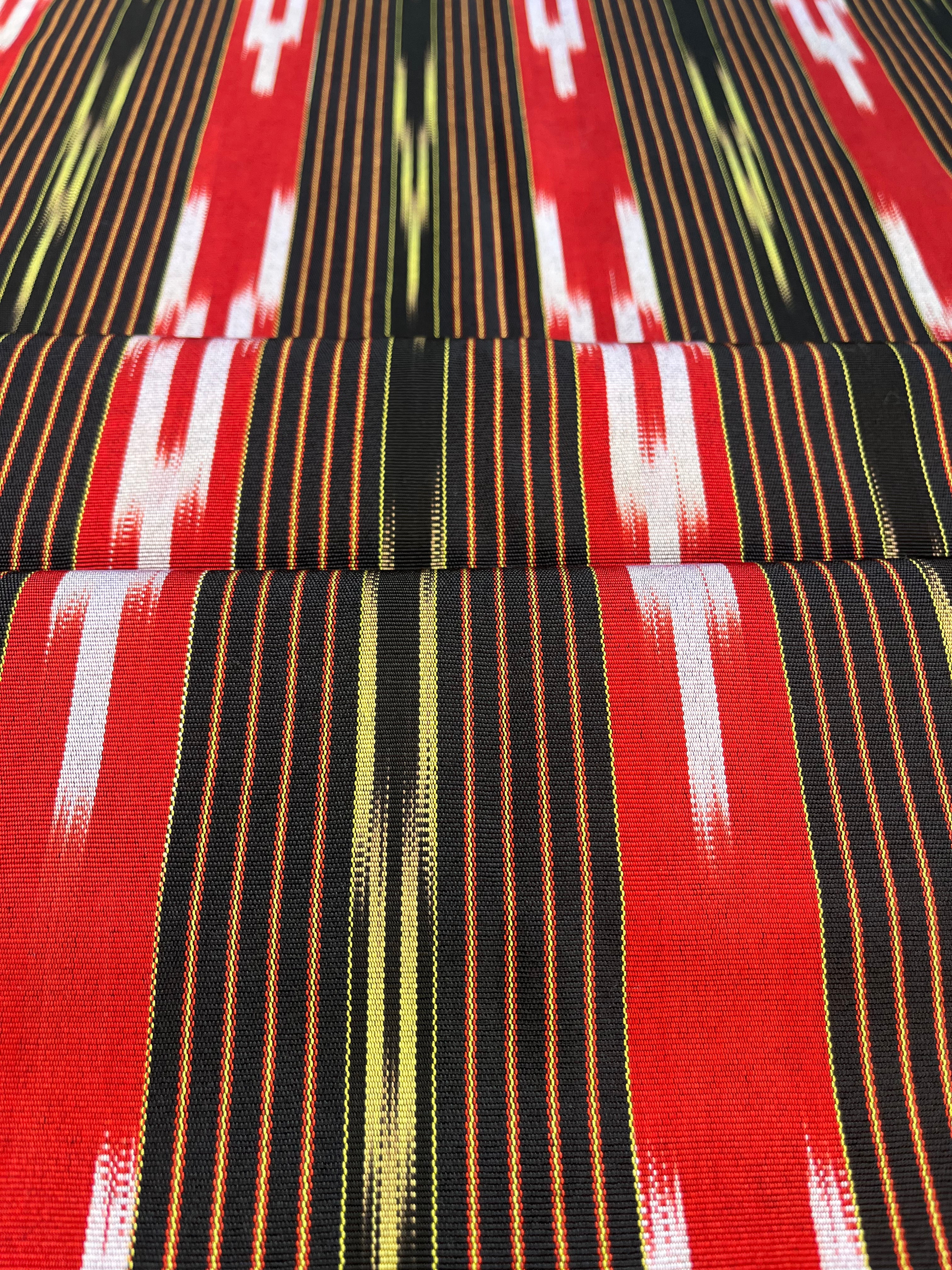 Red Black Ikat Striped Luxurious Silk Upholstery Fabric