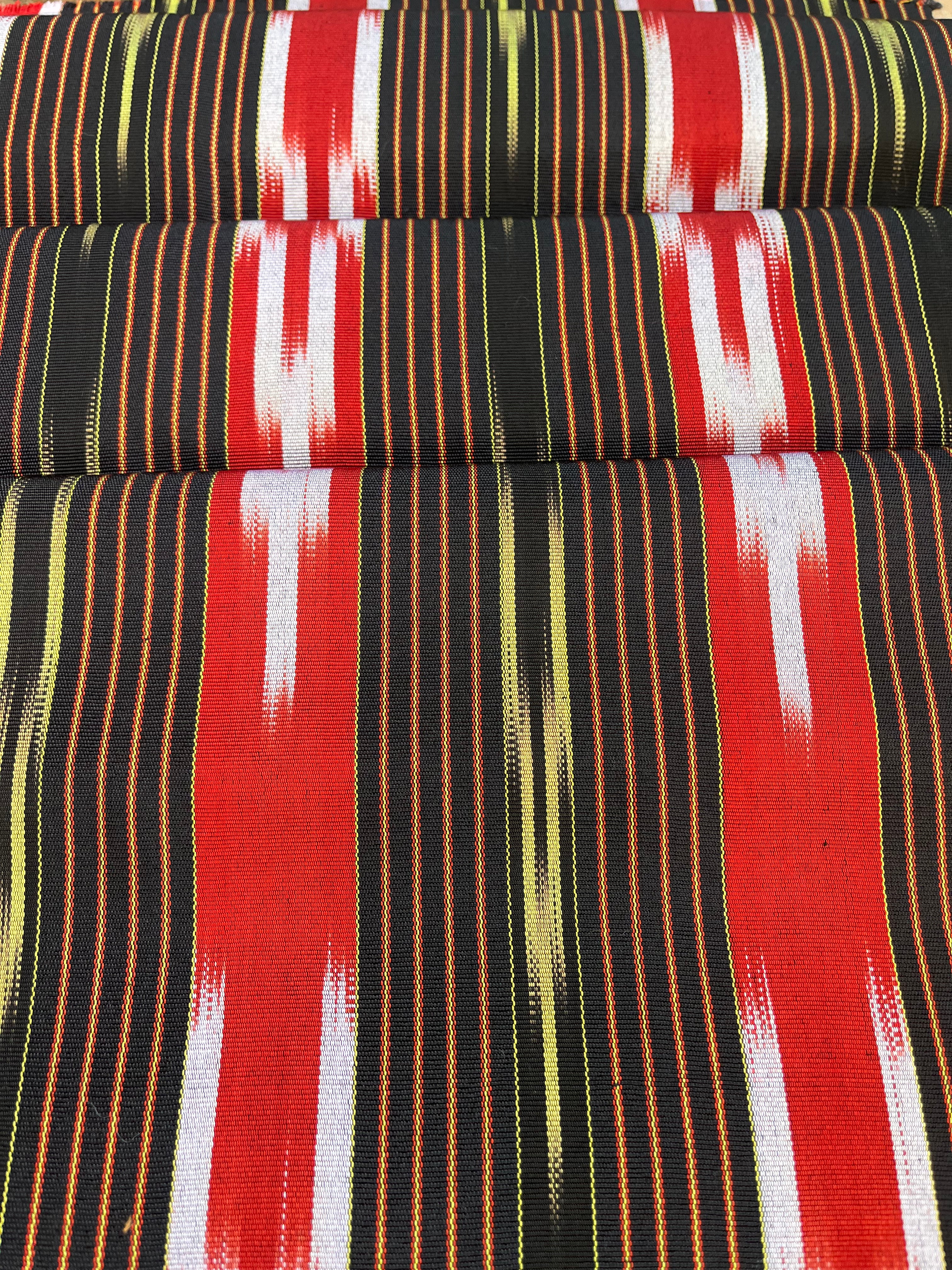 Red Black Ikat Striped Luxurious Silk Upholstery Fabric
