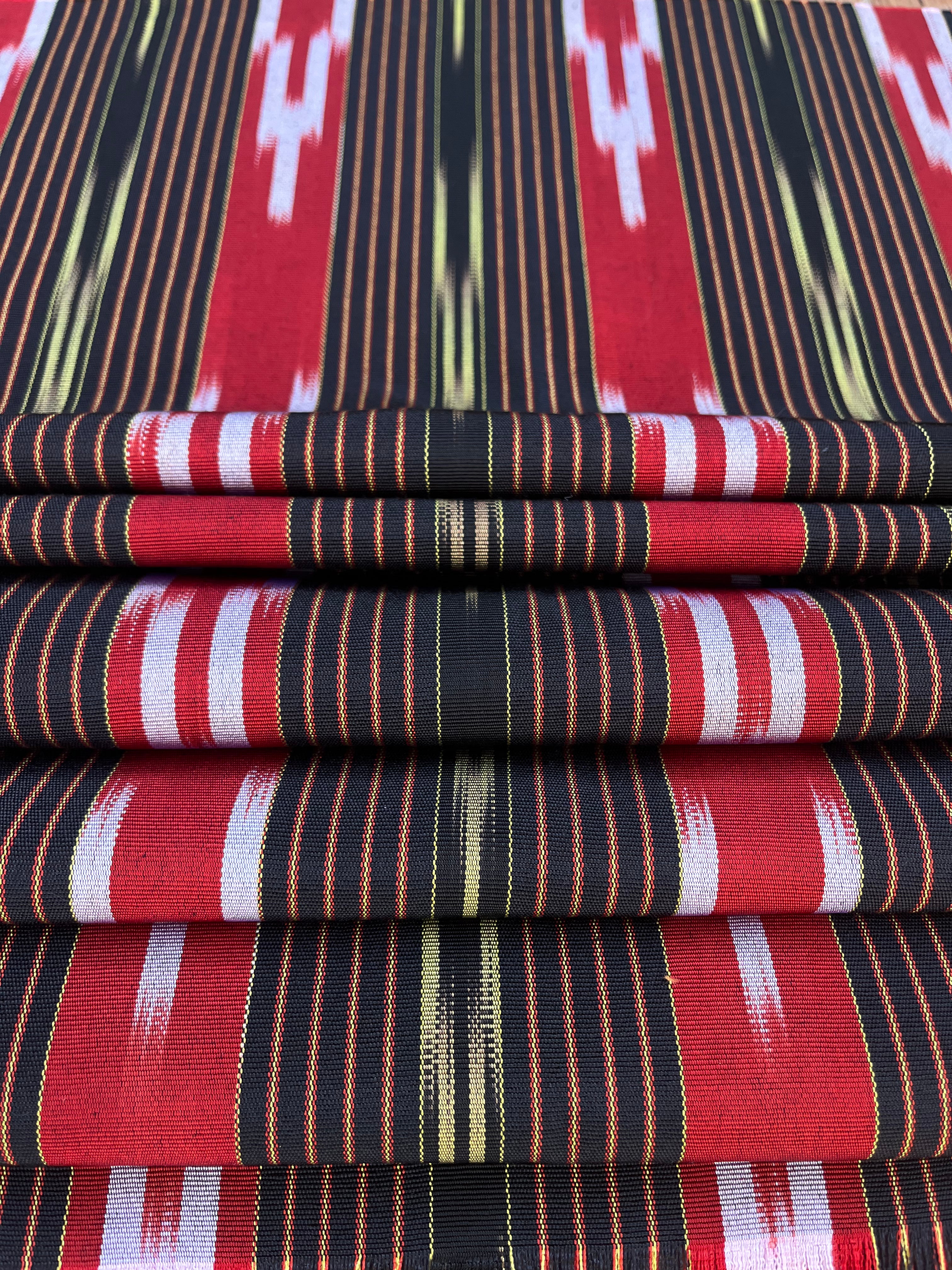 Red Black Ikat Striped Luxurious Silk Upholstery Fabric