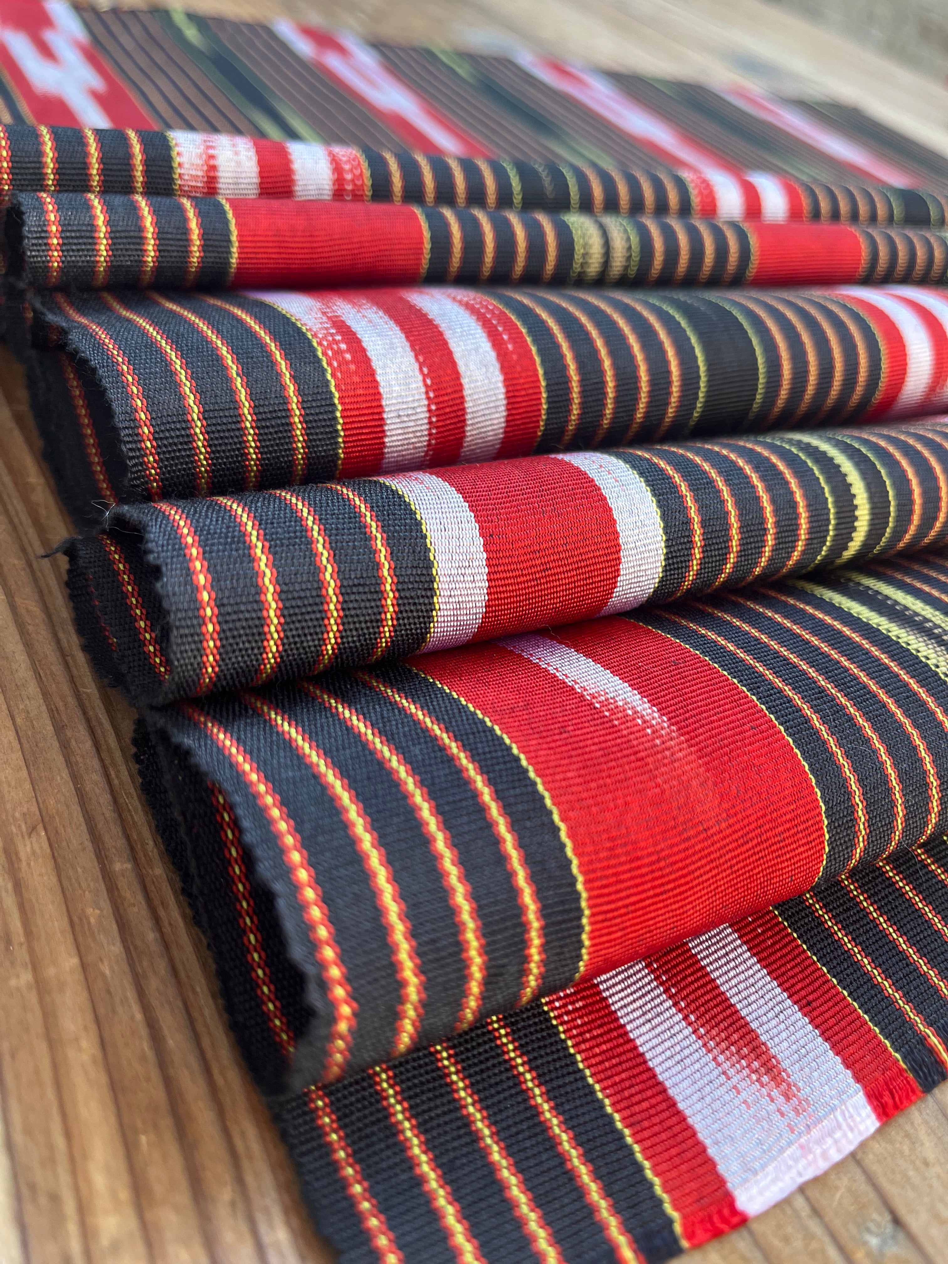 Red Black Ikat Striped Luxurious Silk Upholstery Fabric