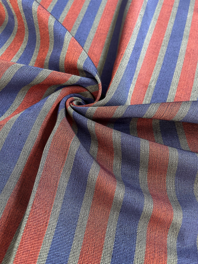 Kahverengi - Siyah - Ekru Çizgili İpek Kumaş, Metre ile Osmanlı Kutnu Kumaş.