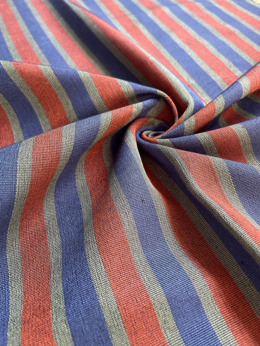 Kahverengi - Siyah - Ekru Çizgili İpek Kumaş, Metre ile Osmanlı Kutnu Kumaş.