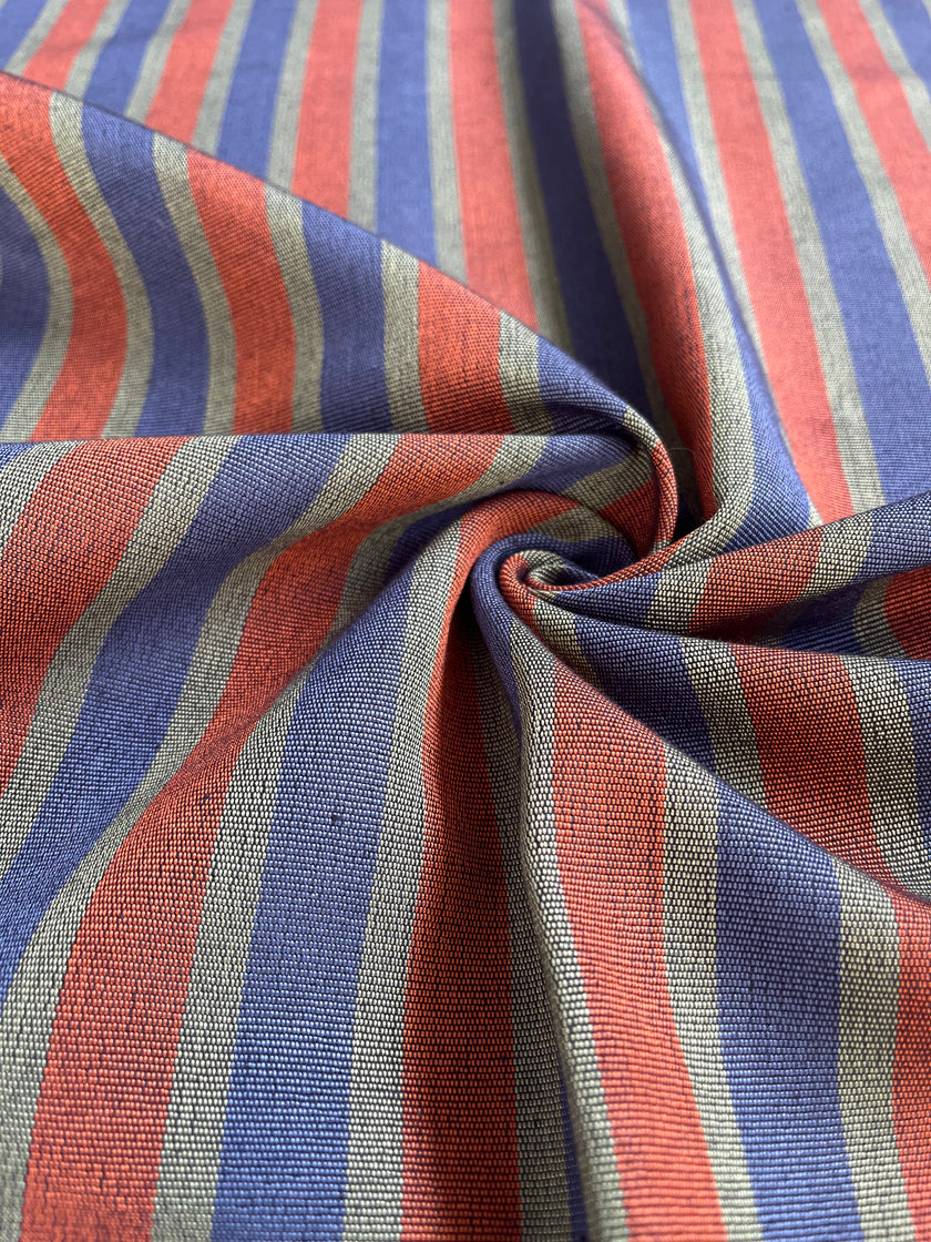 Kahverengi - Siyah - Ekru Çizgili İpek Kumaş, Metre ile Osmanlı Kutnu Kumaş.