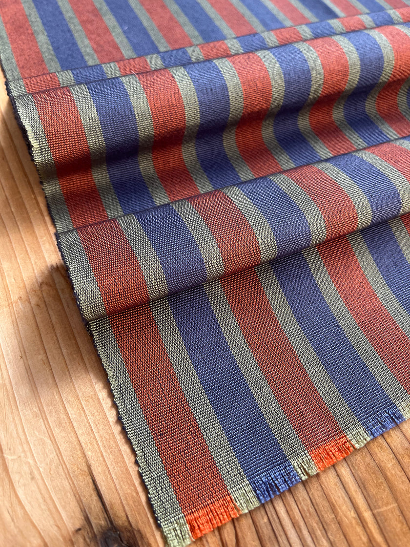 Kahverengi - Siyah - Ekru Çizgili İpek Kumaş, Metre ile Osmanlı Kutnu Kumaş.