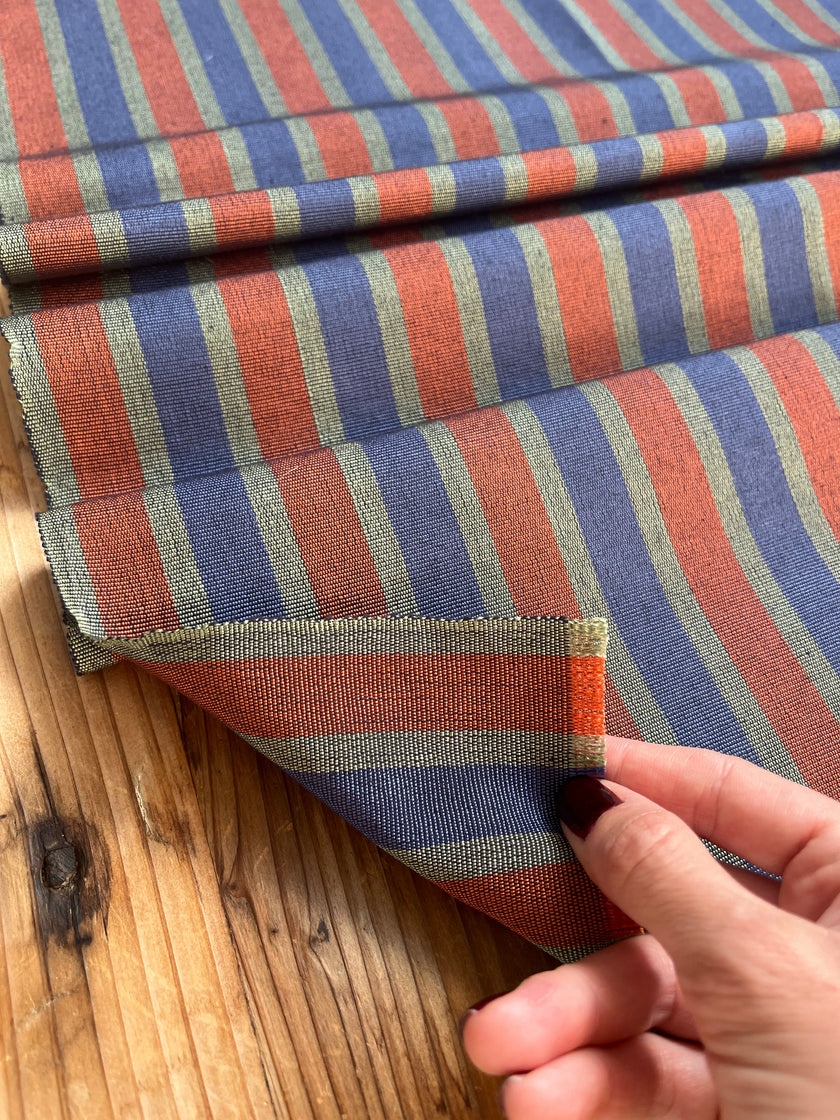 Kahverengi - Siyah - Ekru Çizgili İpek Kumaş, Metre ile Osmanlı Kutnu Kumaş.