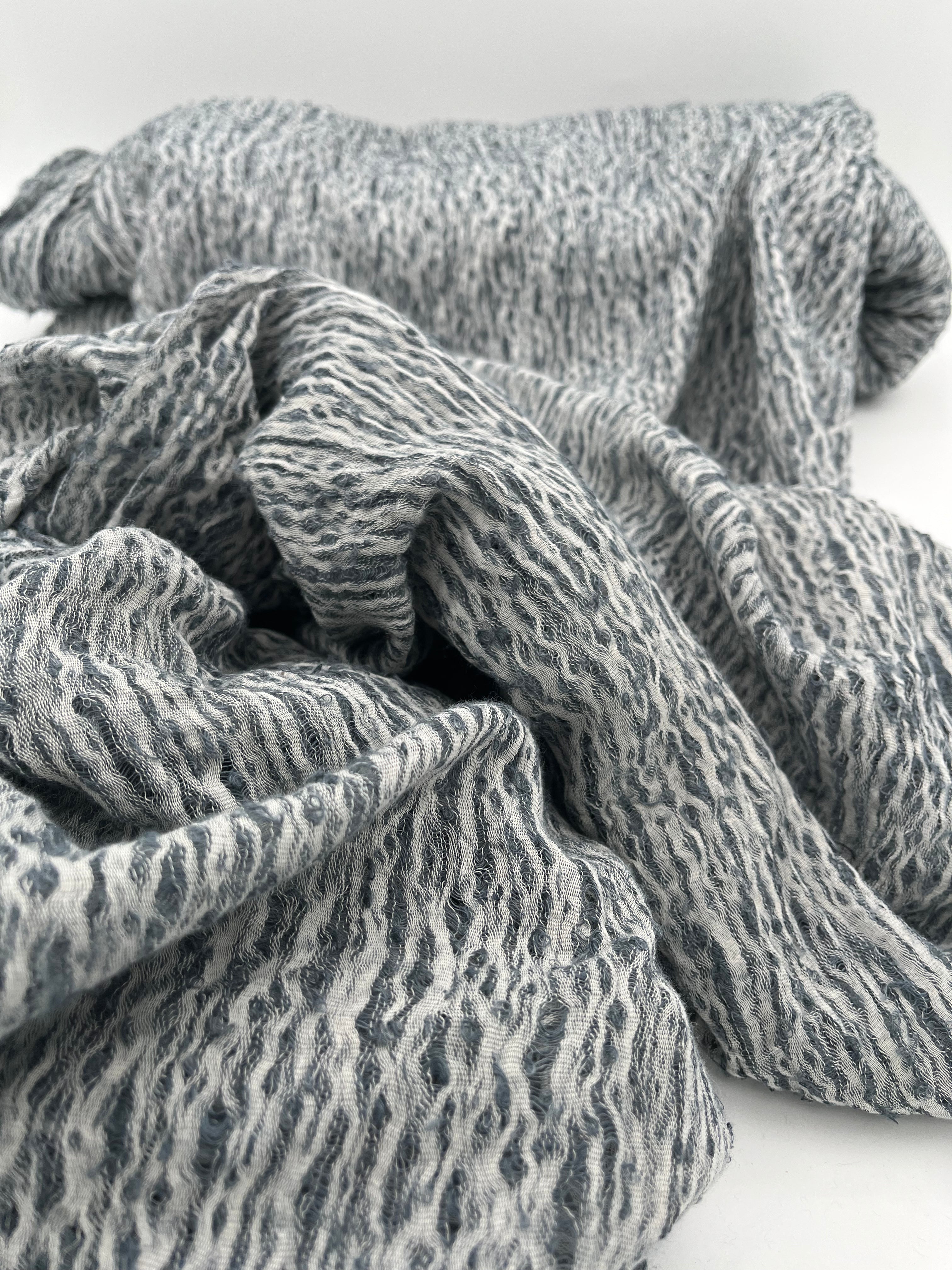 Bluish Gray Linen Fabric By The Yard Textured Handloom Semi-Sheer Natural Fabrics.