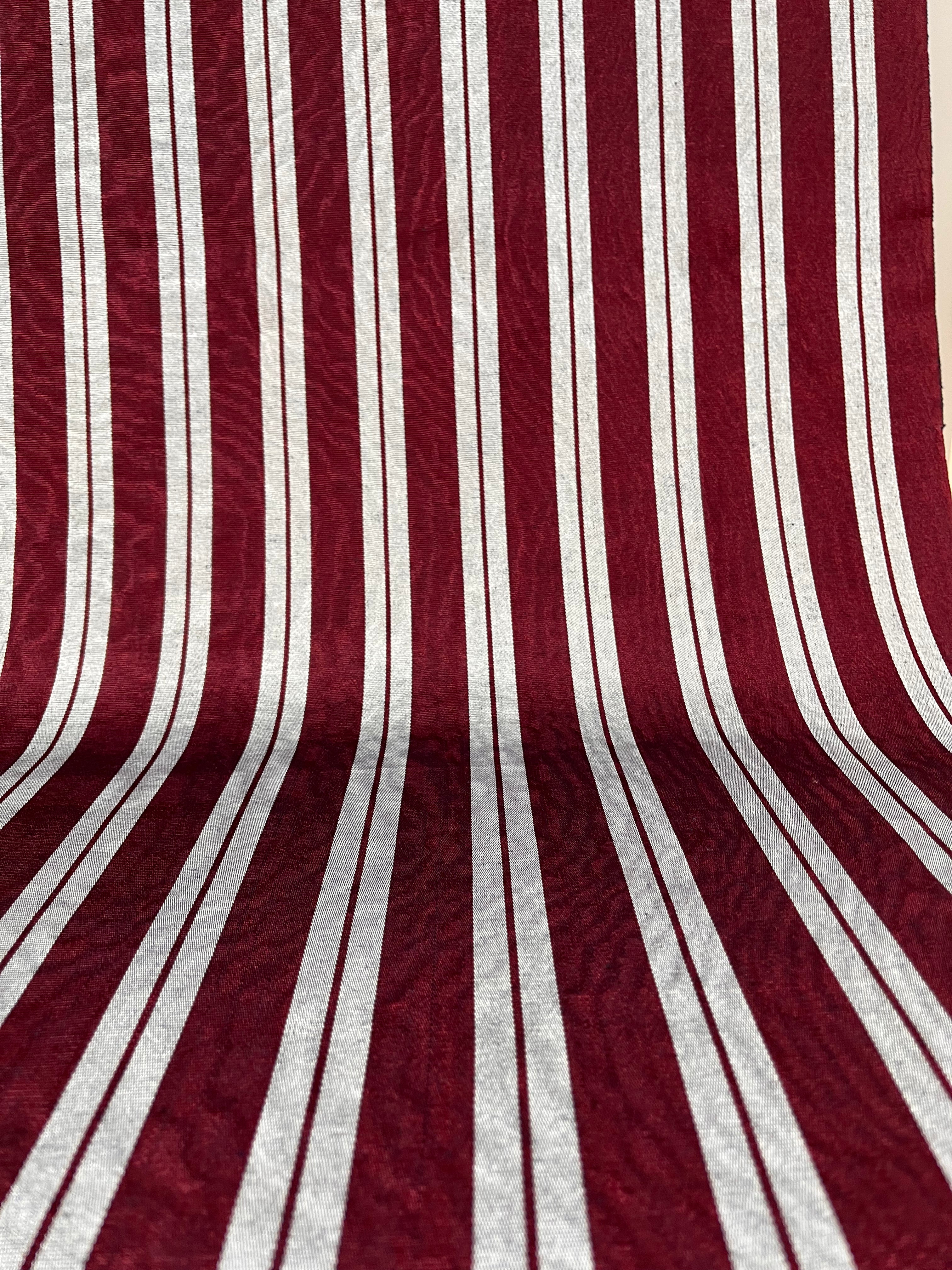 Siver Gray Burgundy Striped Silk Home Textile Interior Fabric Moire.