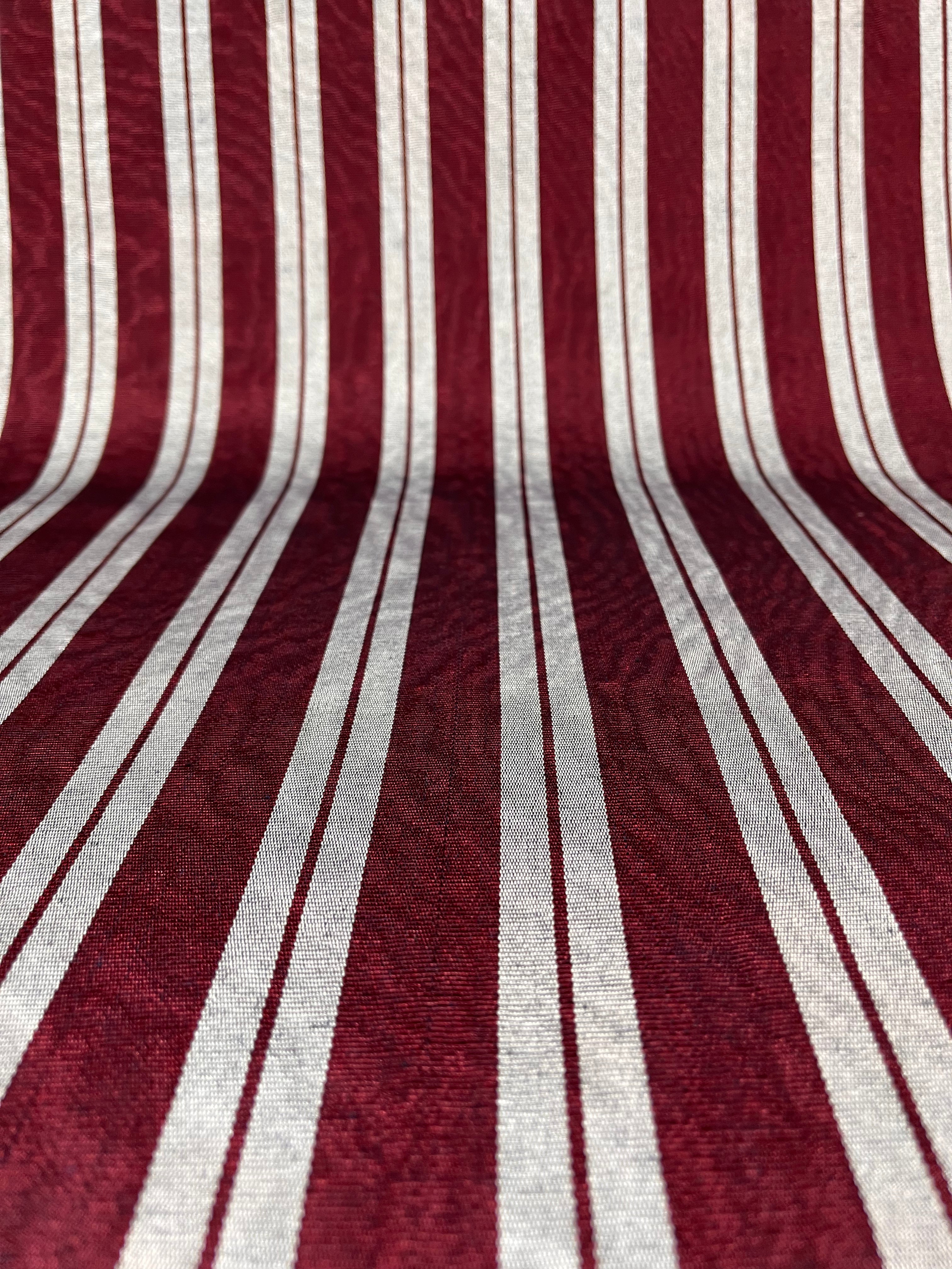 Siver Gray Burgundy Striped Silk Home Textile Interior Fabric Moire.