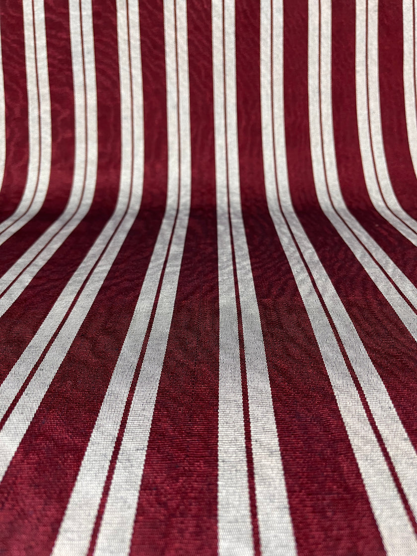 Siver Gray Burgundy Striped Silk Home Textile Interior Fabric Moire.