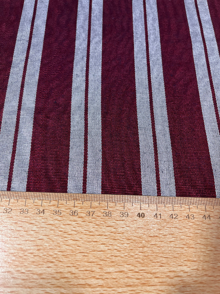 Siver Gray Burgundy Striped Silk Home Textile Interior Fabric Moire.