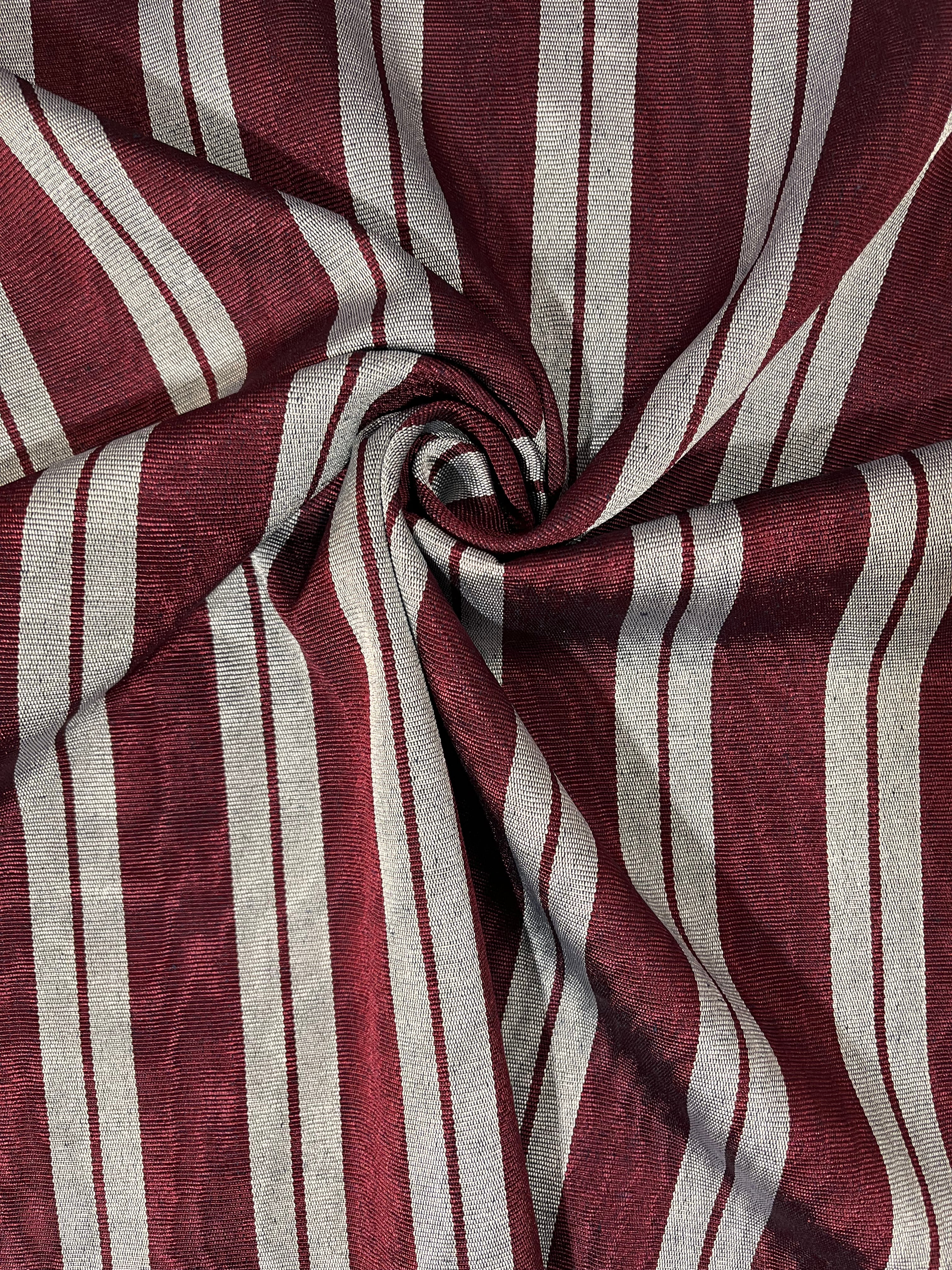 Siver Gray Burgundy Striped Silk Home Textile Interior Fabric Moire.