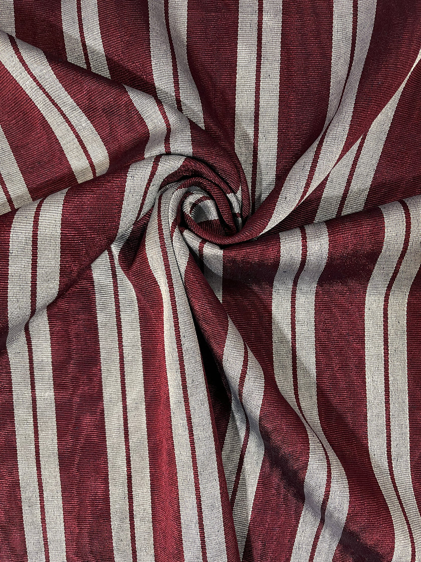 Siver Gray Burgundy Striped Silk Home Textile Interior Fabric Moire.