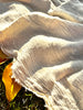 Neutral Stretchy Crinkle Cotton Fabric, Textured Surface Silver Glitter Stripes.