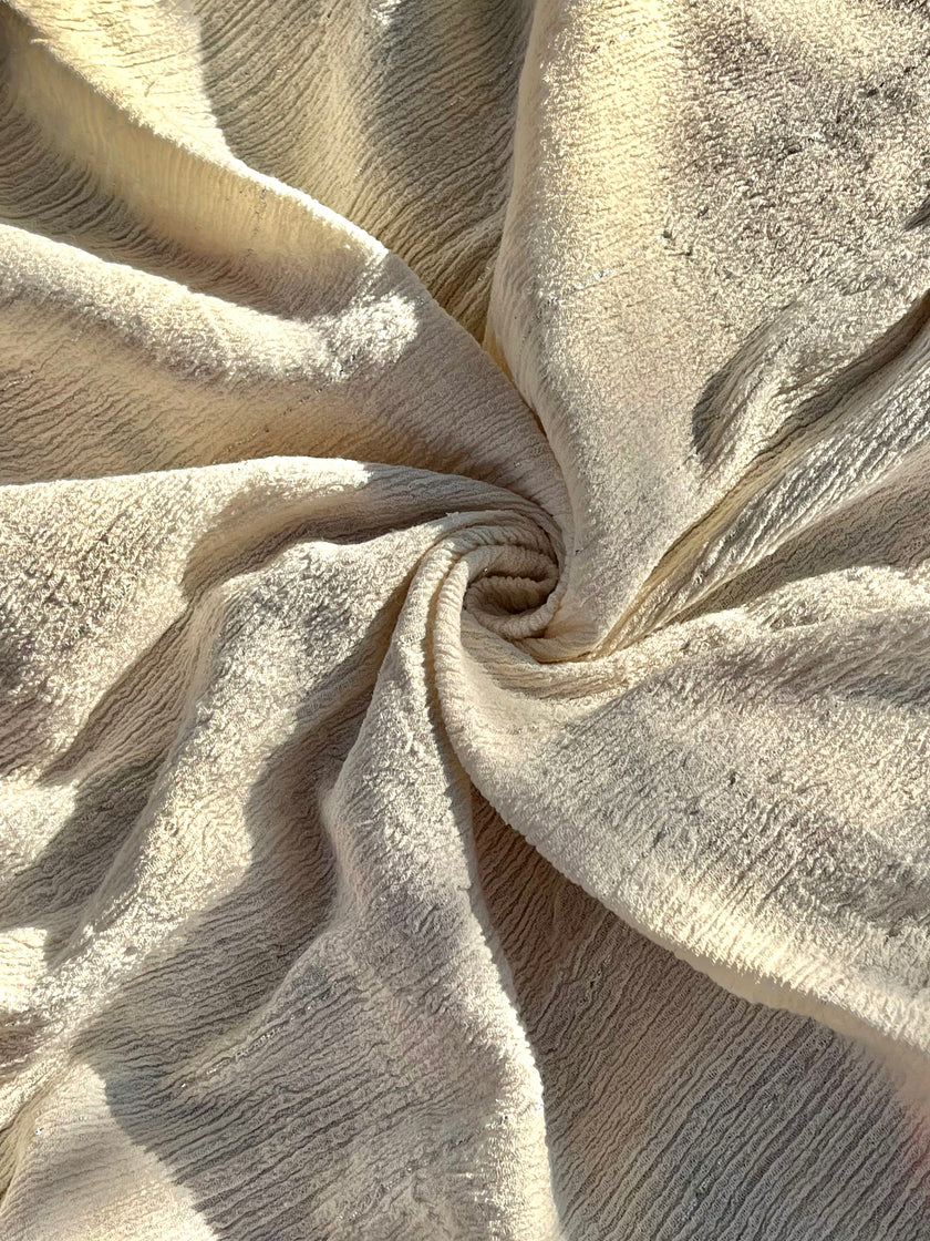 Neutral Stretchy Crinkle Cotton Fabric, Textured Surface