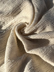 Neutral Stretchy Crinkle Cotton Fabric, Textured Surface Silver Glitter Stripes.