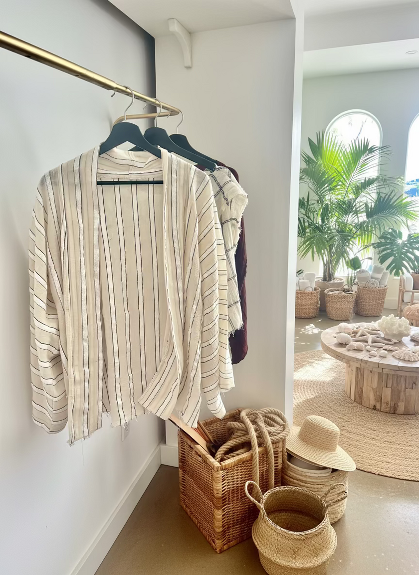 Balıksırtı Çizgili Nötr Organik Pamuklu Çift Yüzlü Kumaş Metre Fiyatı, Çizgili Doğal Kumaş, Geniş En.