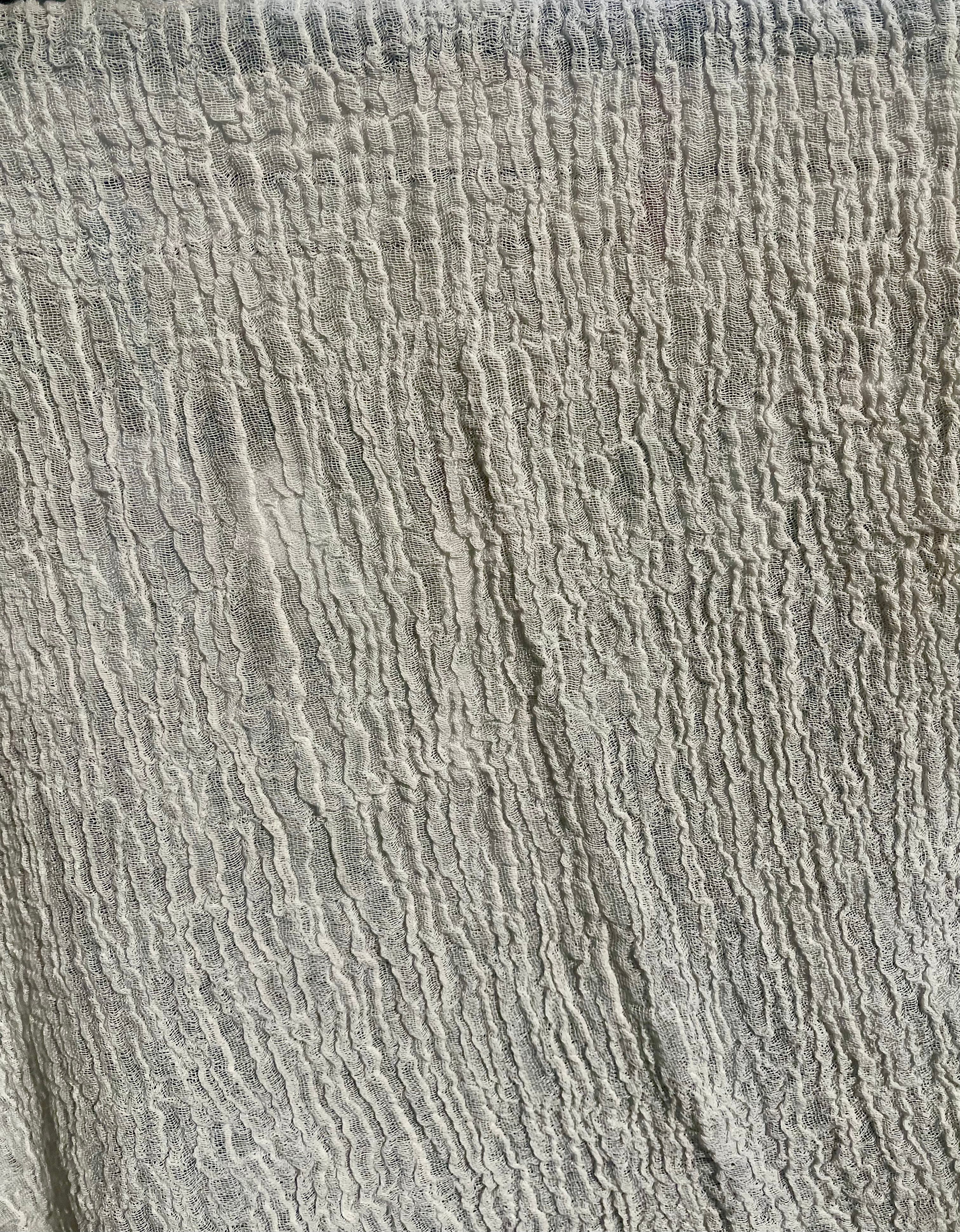 Neutral Stretchy Crinkle Cotton Fabric, Textured Surface, Off White Handwoven.