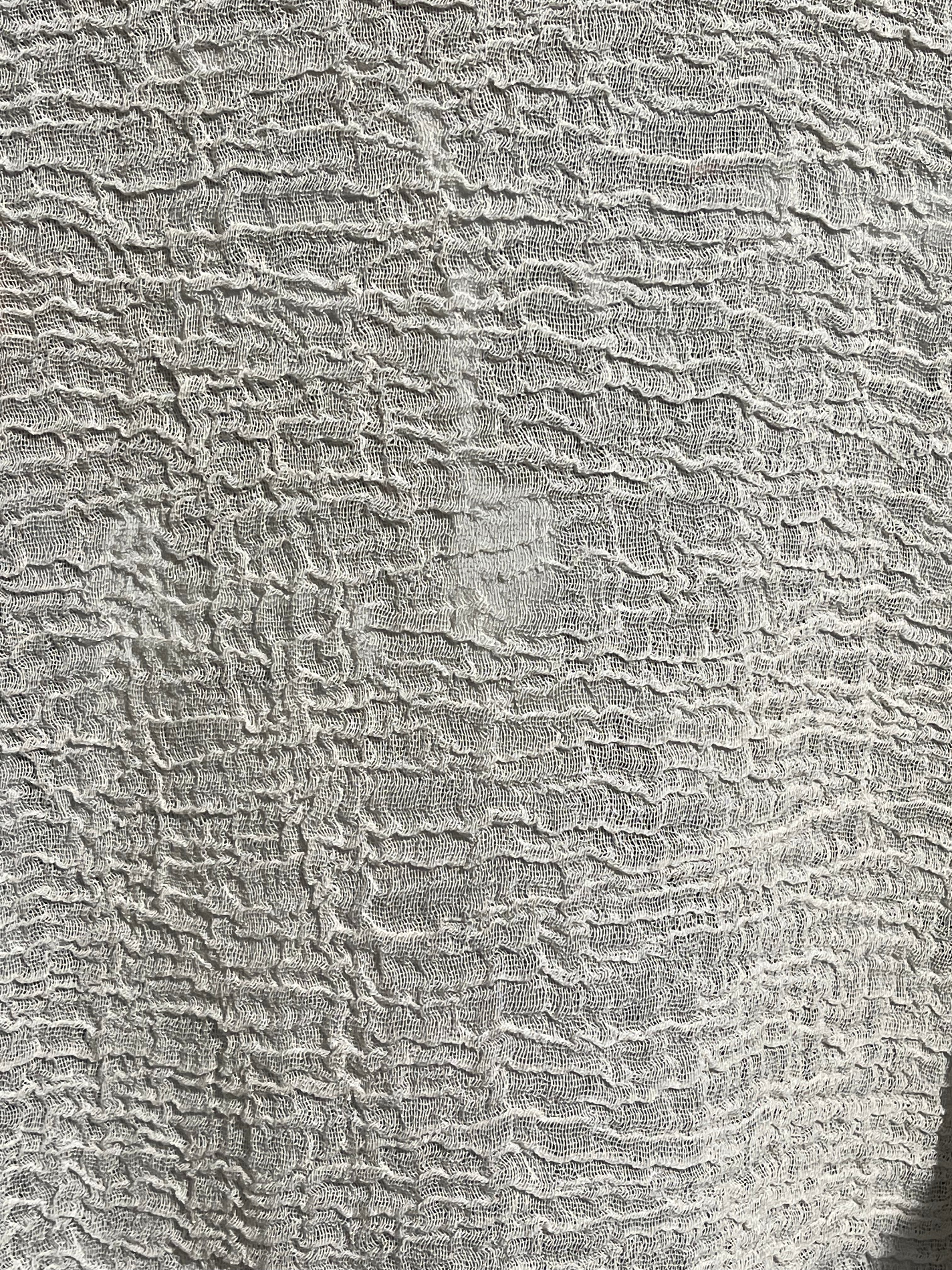 Neutral Stretchy Crinkle Cotton Fabric, Textured Surface, Off White Handwoven.
