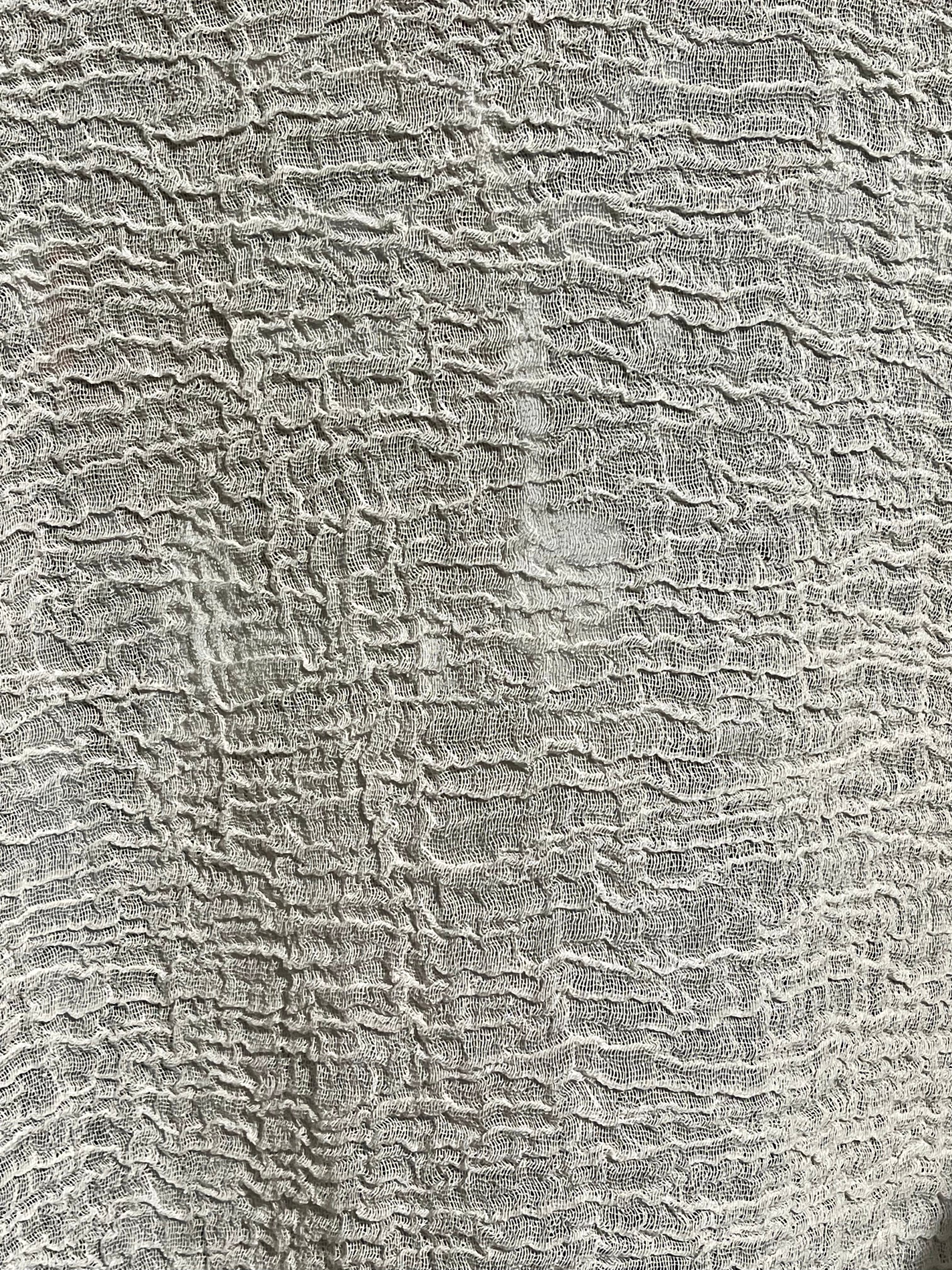 Neutral Stretchy Crinkle Cotton Fabric, Textured Surface, Off White Handwoven.