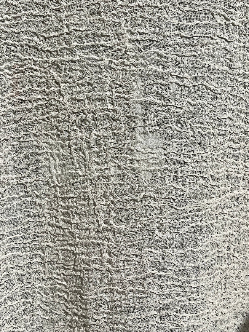 Neutral Stretchy Crinkle Cotton Fabric, Textured Surface, Off White Handwoven.