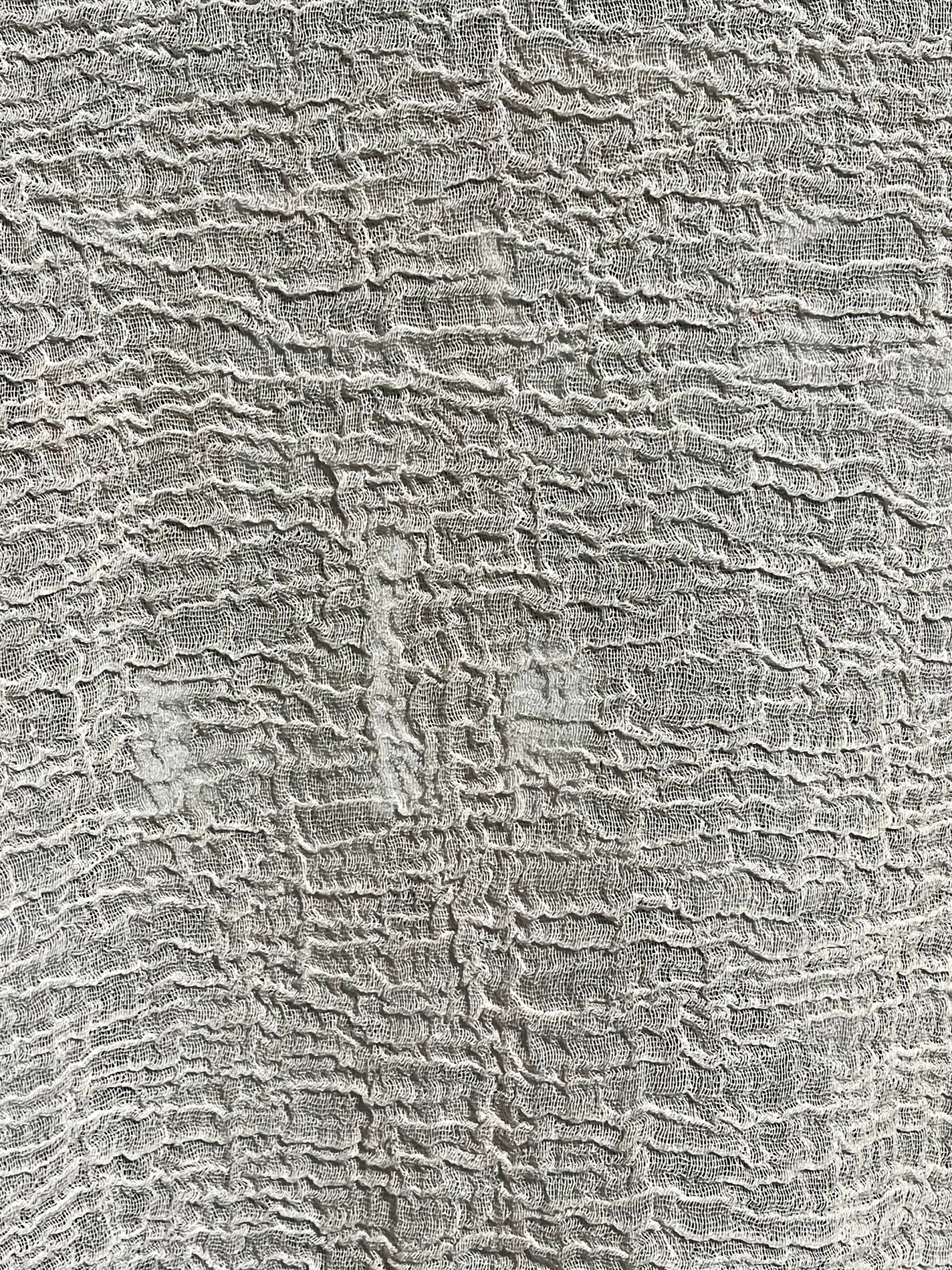 Neutral Stretchy Crinkle Cotton Fabric, Textured Surface, Off White Handwoven.
