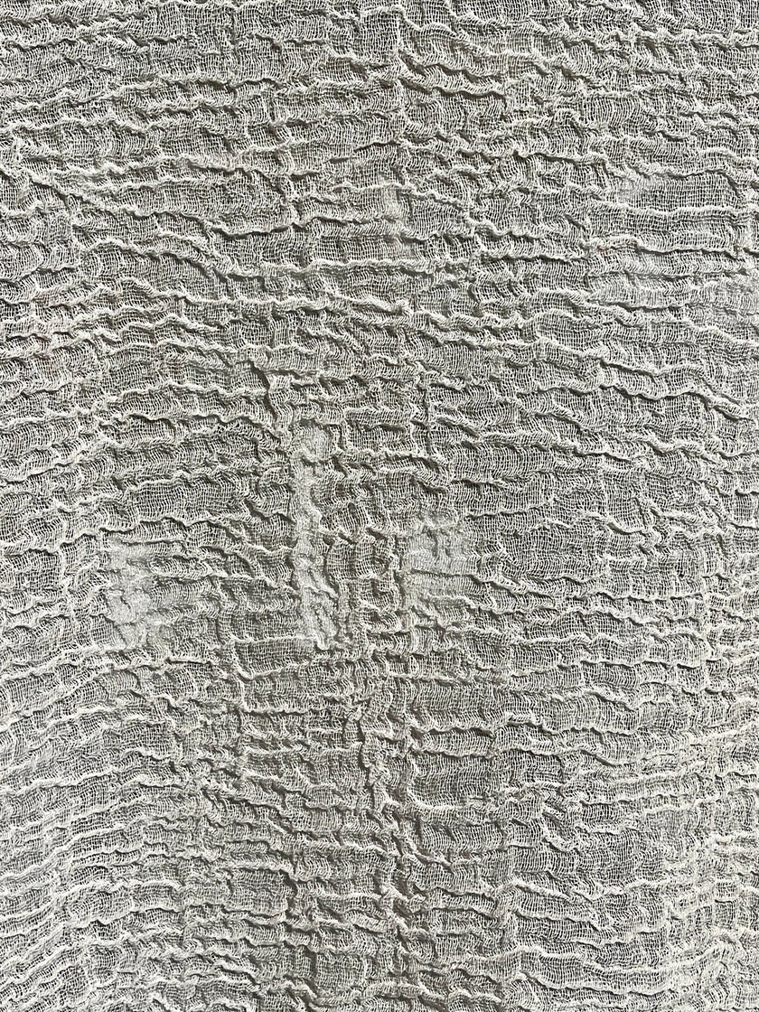 Neutral Stretchy Crinkle Cotton Fabric, Textured Surface, Off White Handwoven.