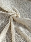 Neutral Stretchy Crinkle Cotton Fabric, Textured Surface, Off White Handwoven.