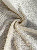Neutral Stretchy Crinkle Cotton Fabric, Textured Surface, Off White Handwoven.