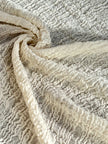 Neutral Stretchy Crinkle Cotton Fabric, Textured Surface, Off White Handwoven.