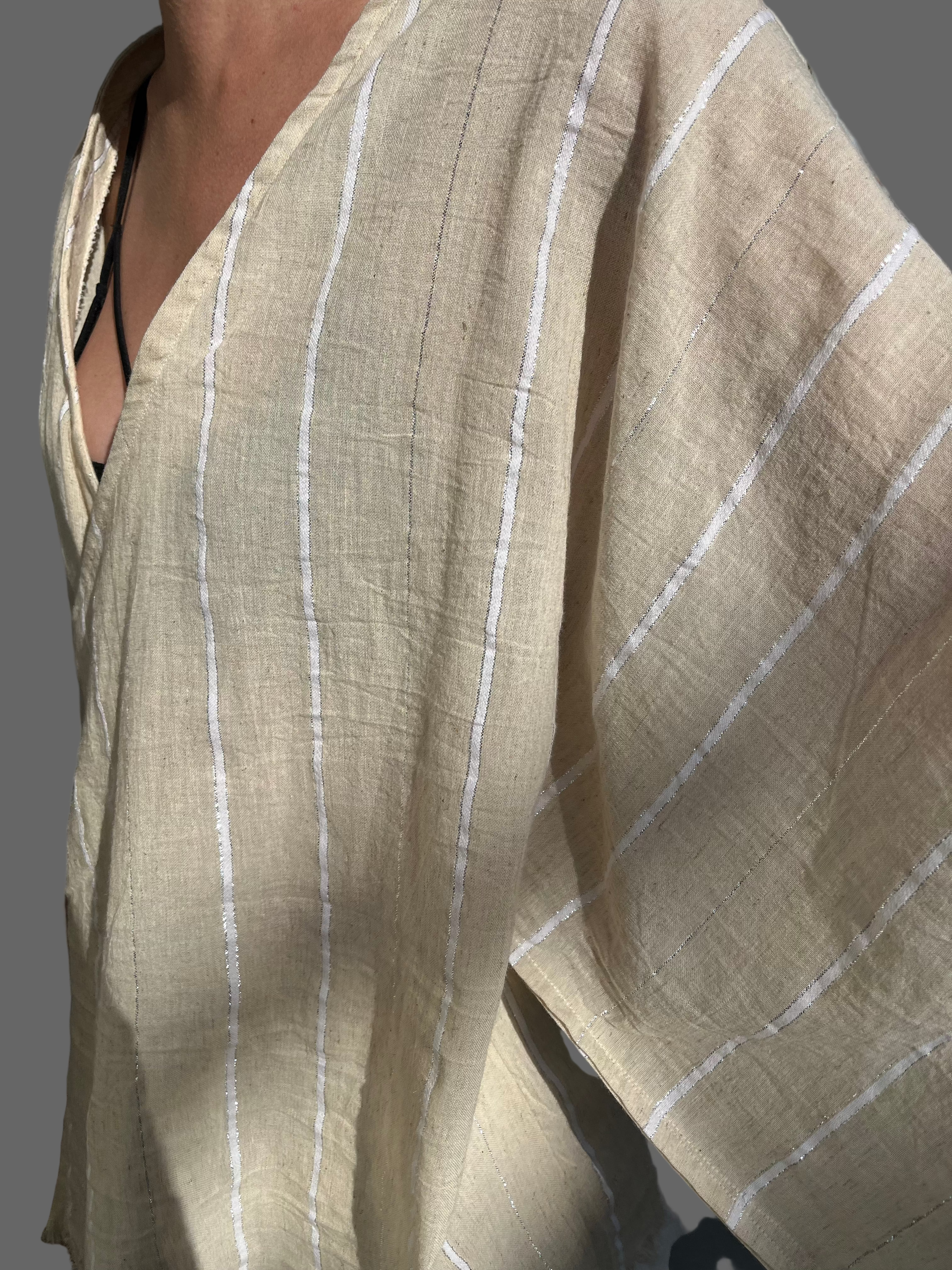 Metre ile Fildişi Ağartılmamış Nötr Organik Pamuklu Kumaş, Buruşuk Kumaş, Geniş En.