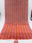 Pastel Pink Silk Moire Fabric, Watermark Pattern, Yellow Stripes.