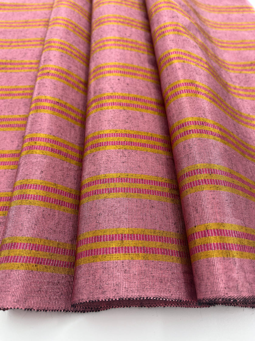 Pastel Pembe Sarı Çizgili İpek Kumaş, Metreyle İpek. Filigran Desen, Şantung İpek, Geniş Moiré İpek Kumaş, Geniş Kalın İpek Kurdele, İpek Döşemelik Kumaş.