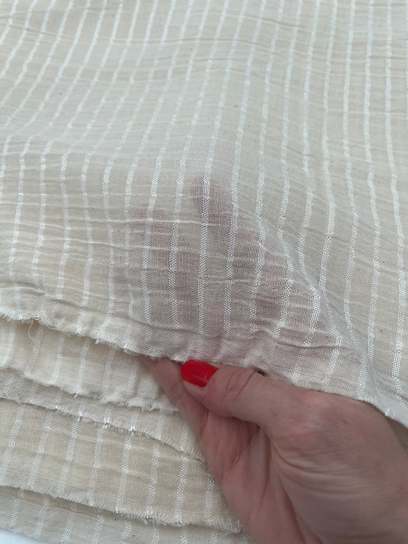 Tissus en lin de soie rayés et texturés pour un style inspiré de la nature, qualité unique pour les robes d'été kimono et les tenues de nouveau-né | Non blanchi.