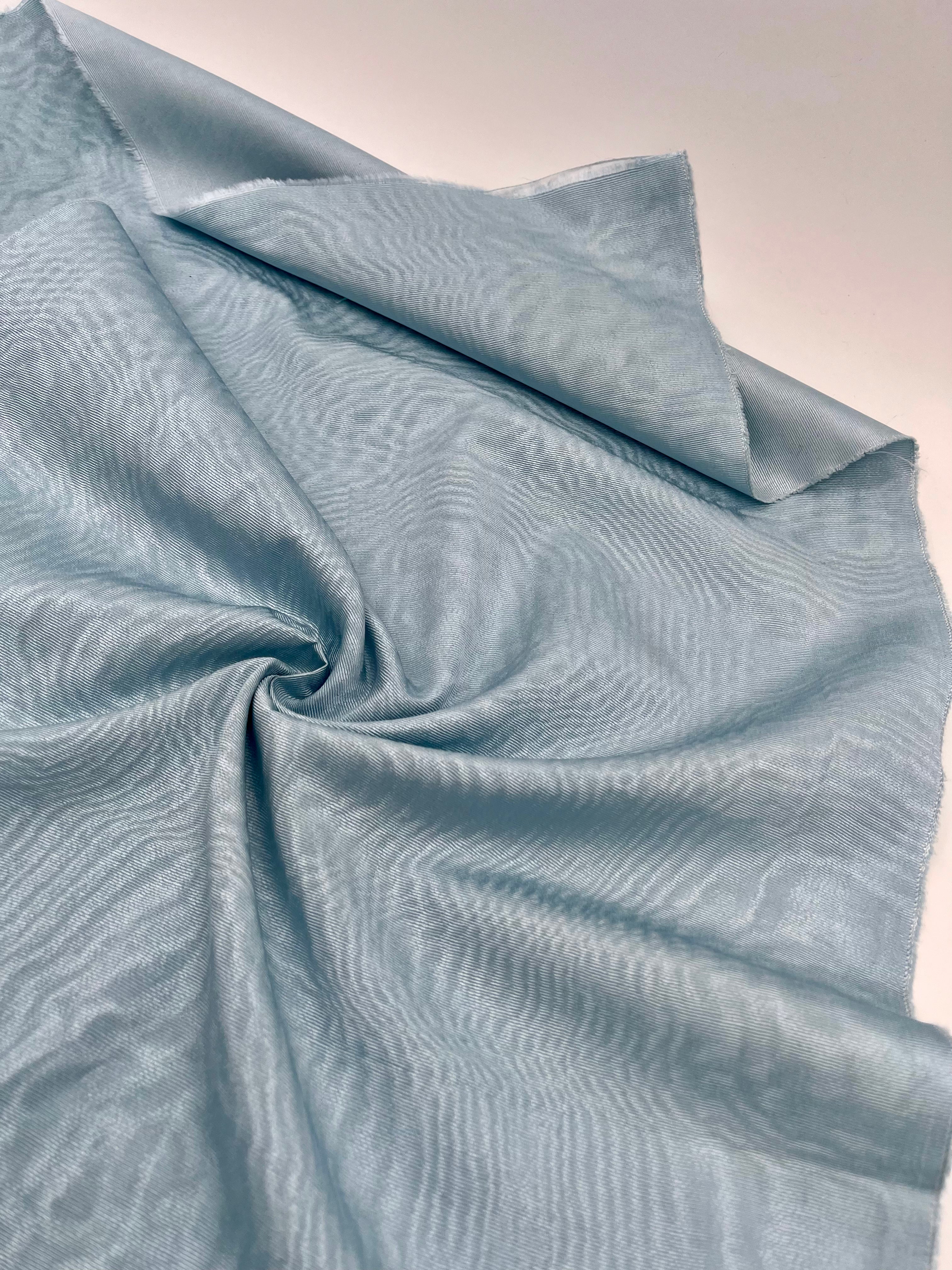 Light Blue Silk Fabric, Moire Silk Fabric, Silk By The Yard. Watermark Pattern.