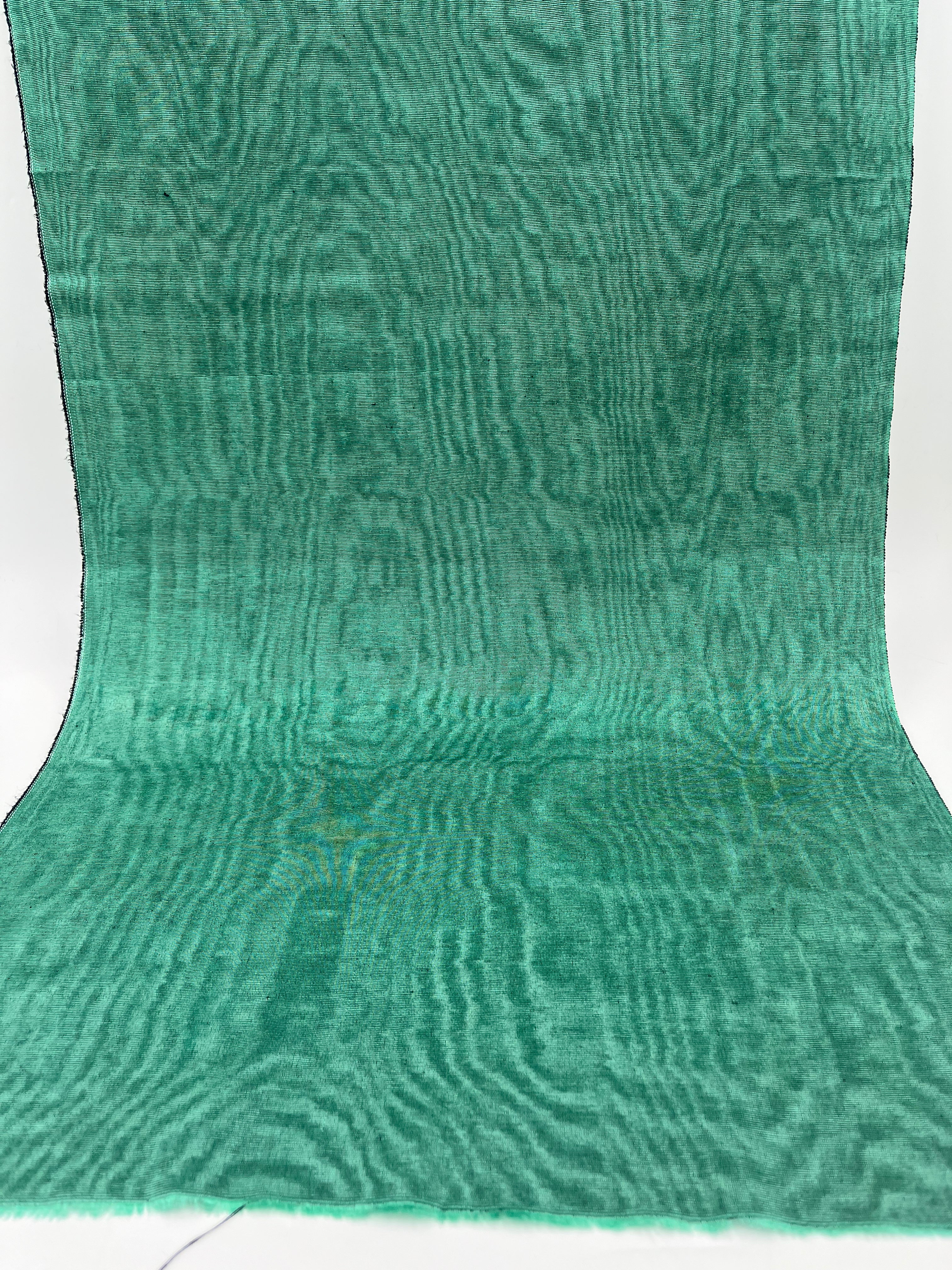 Green Colour Silk Moire Home Textile Interior Fabrics, Watermark Pattern.