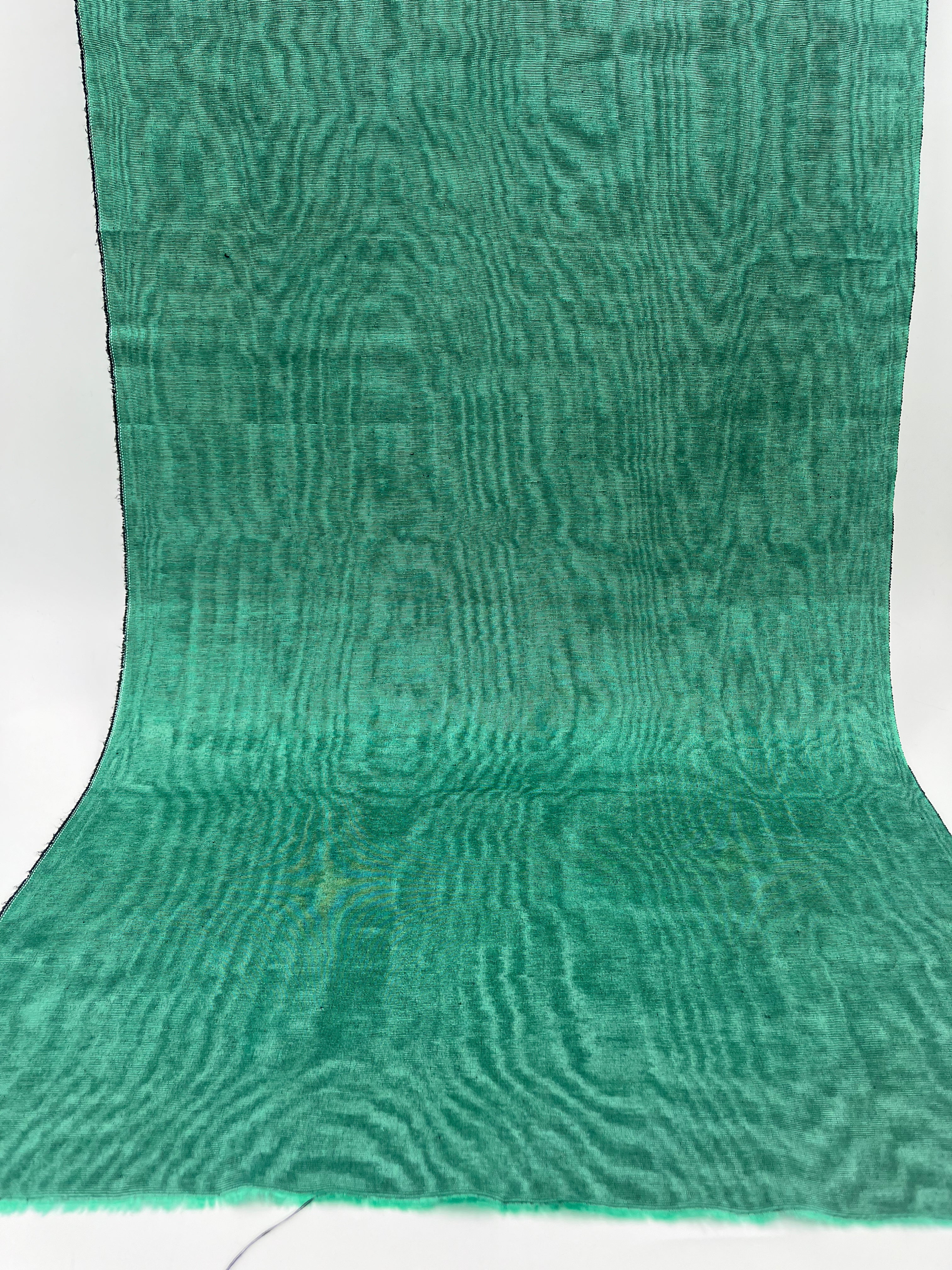 Green Colour Silk Moire Home Textile Interior Fabrics, Watermark Pattern.