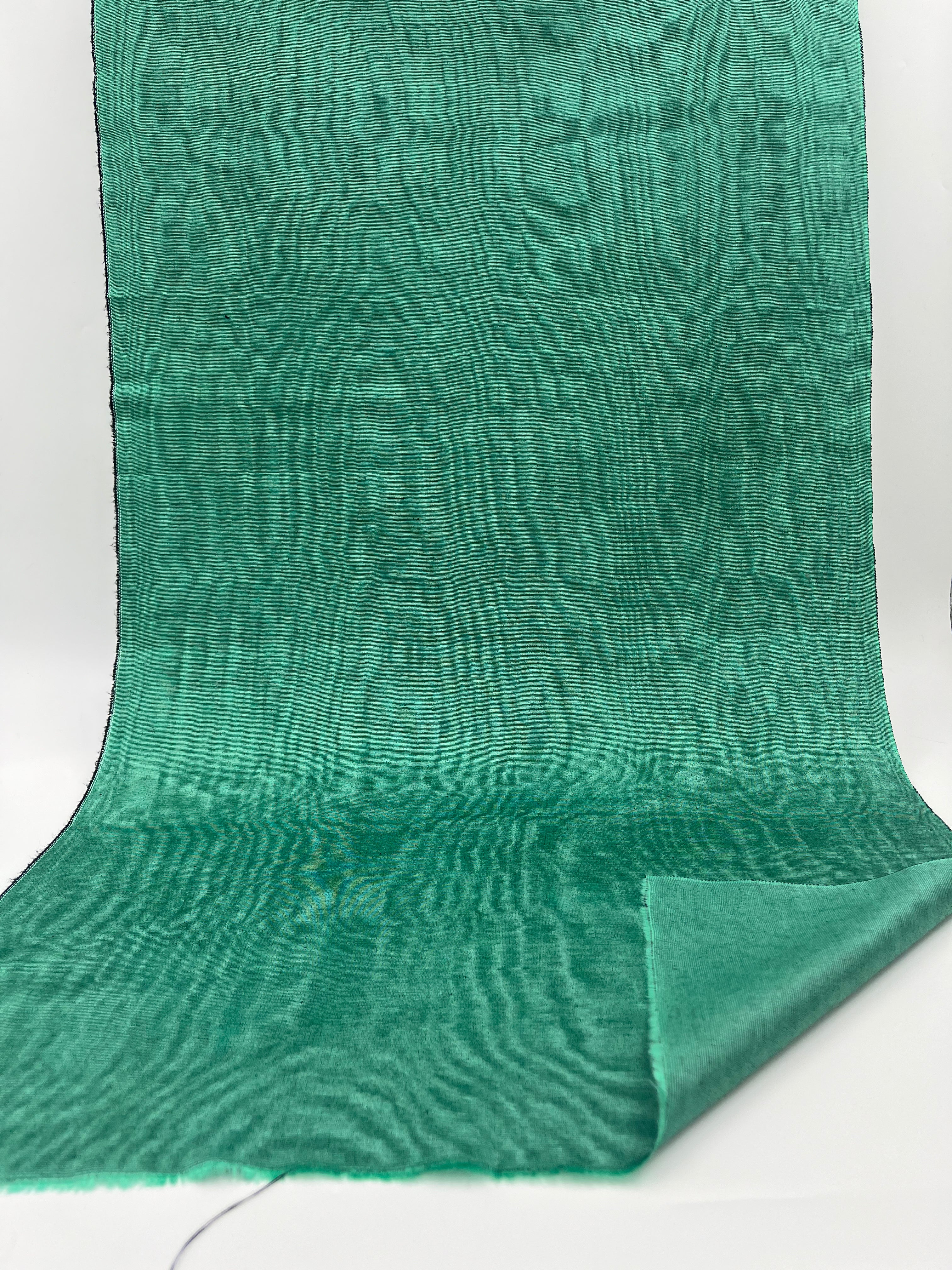 Green Colour Silk Moire Home Textile Interior Fabrics, Watermark Pattern.