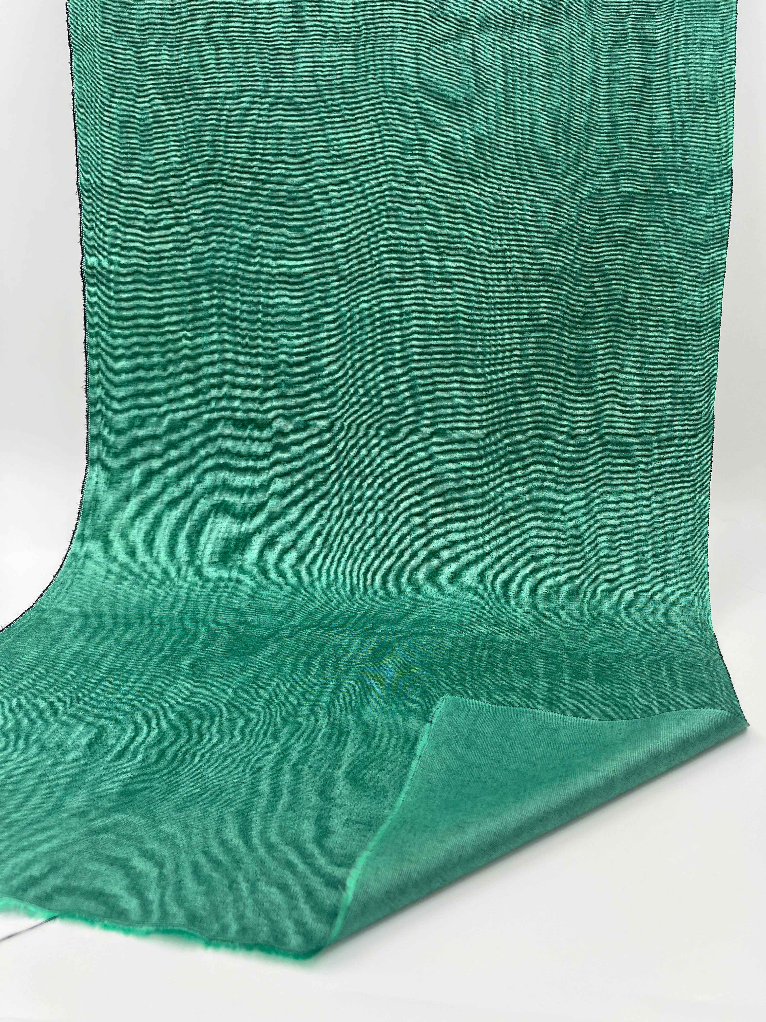 Green Colour Silk Moire Home Textile Interior Fabrics, Watermark Pattern.