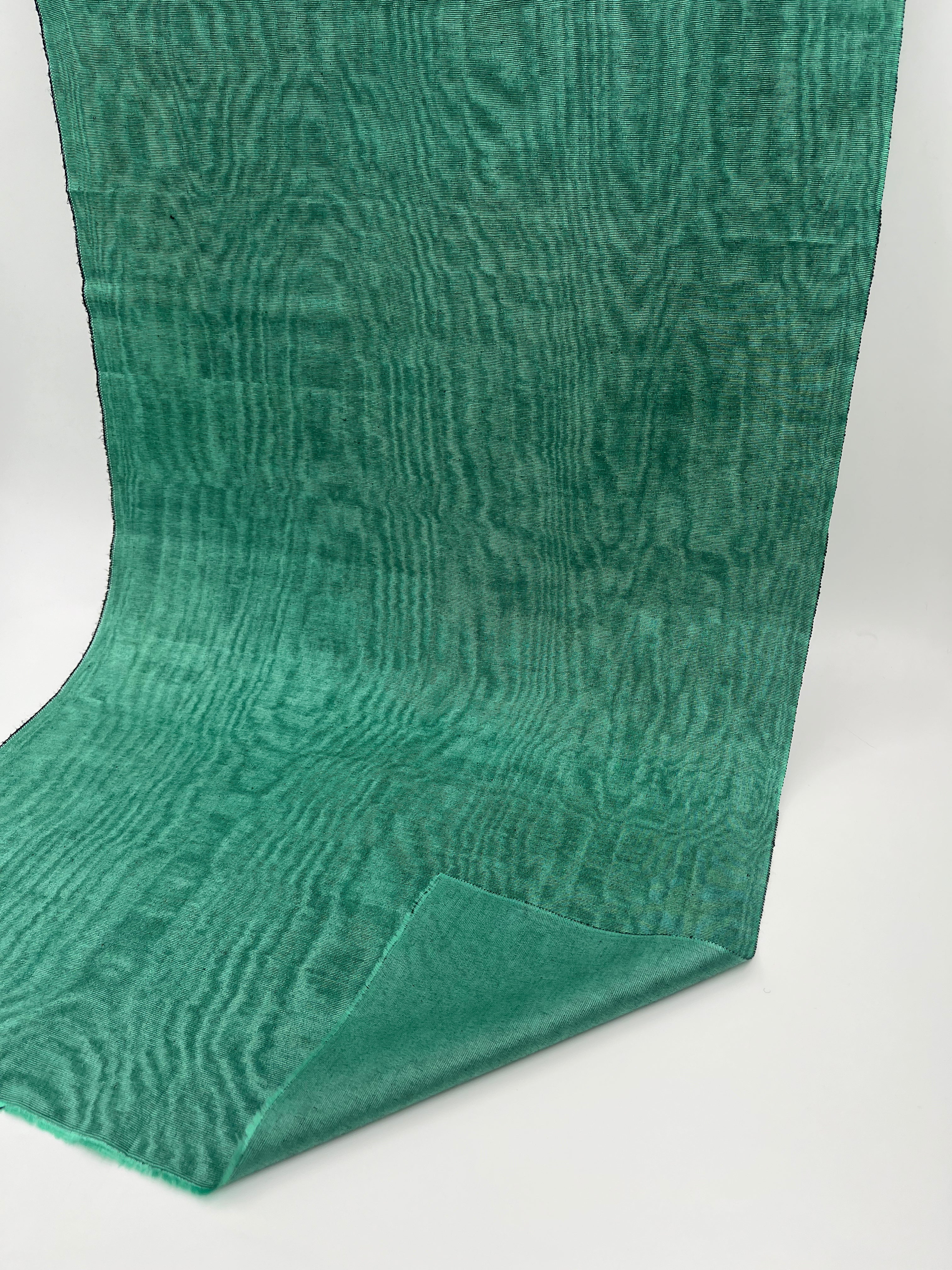 Green Colour Silk Moire Home Textile Interior Fabrics, Watermark Pattern.