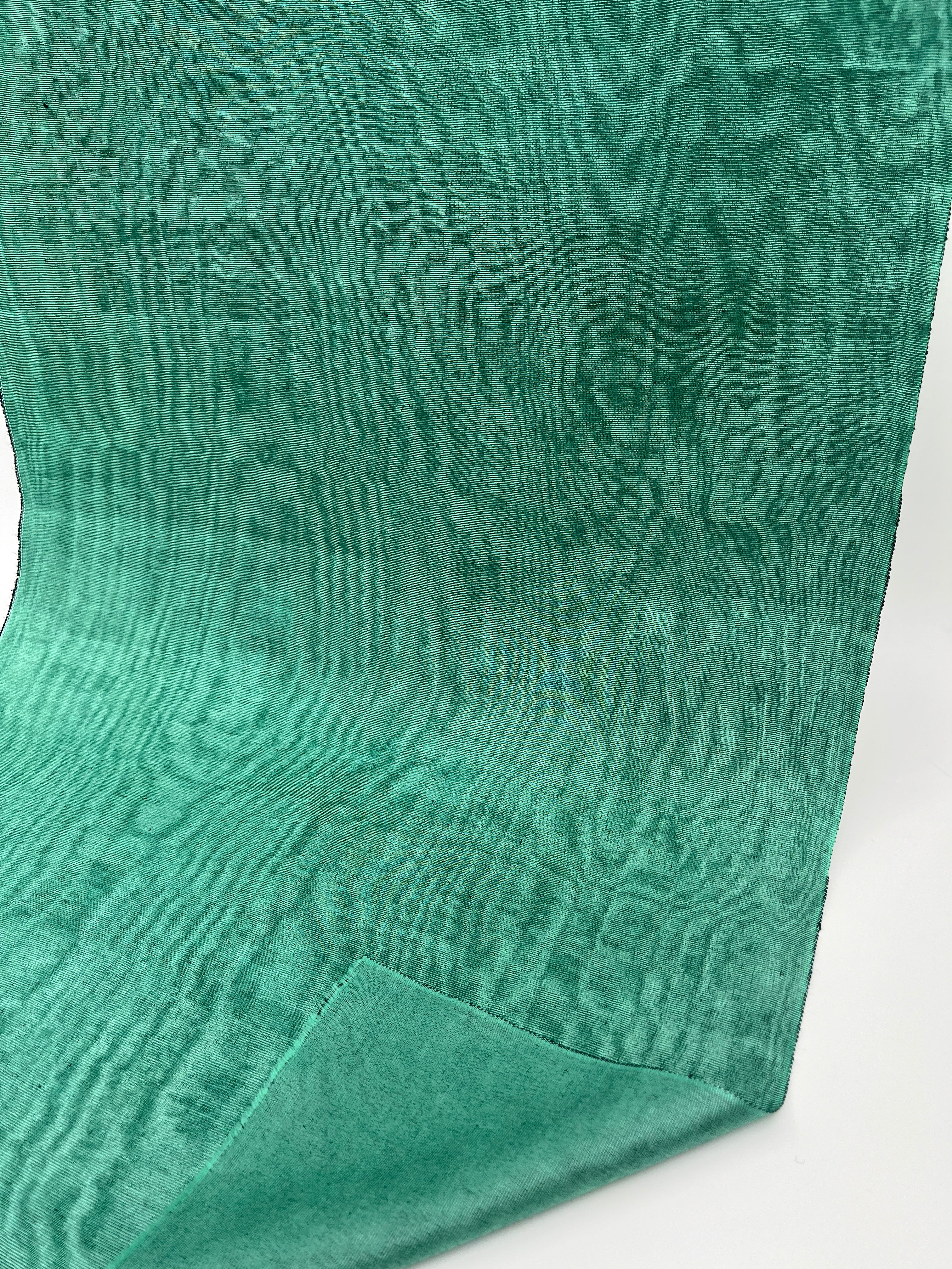 Green Colour Silk Moire Home Textile Interior Fabrics, Watermark Pattern.