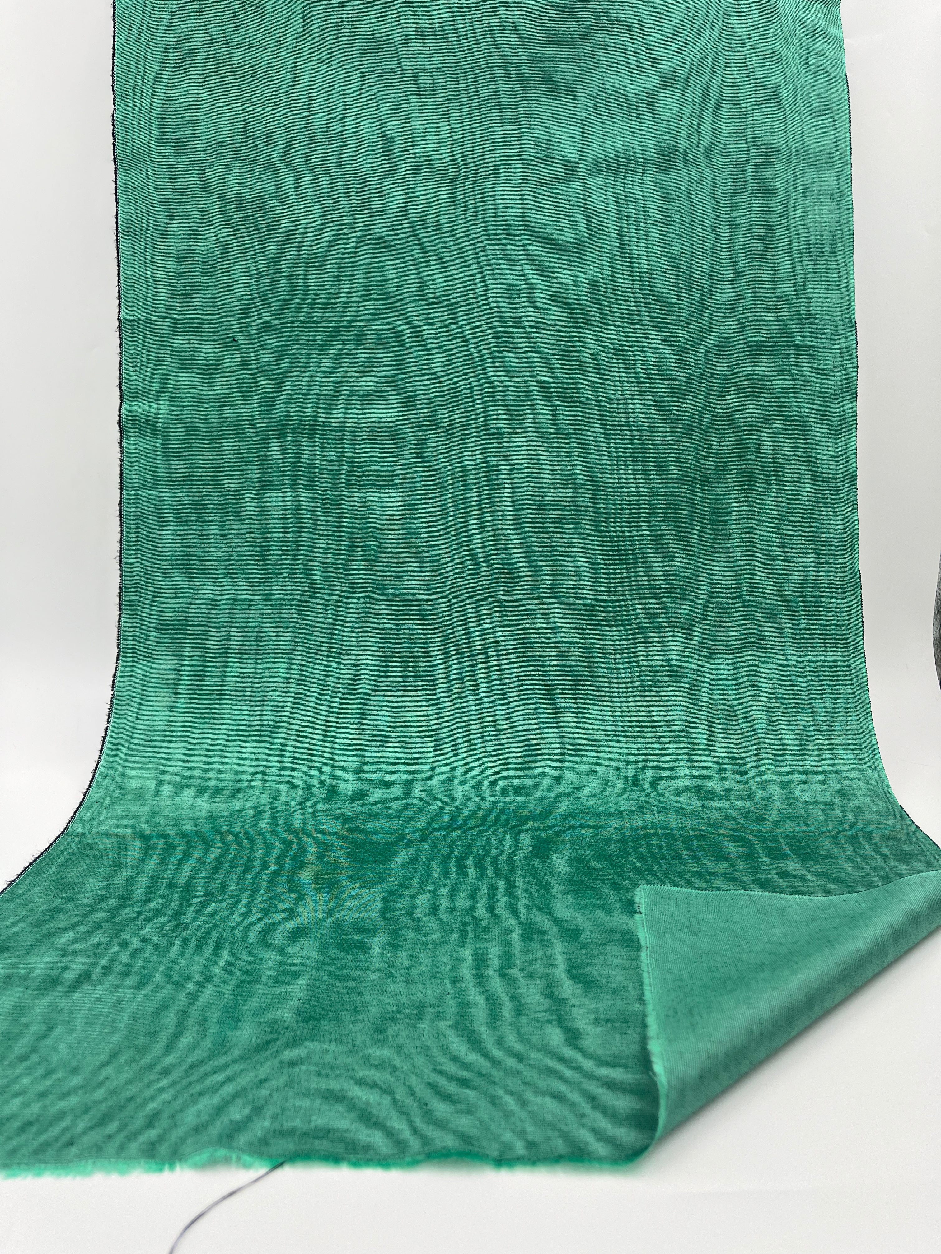 Green Colour Silk Moire Home Textile Interior Fabrics, Watermark Pattern.