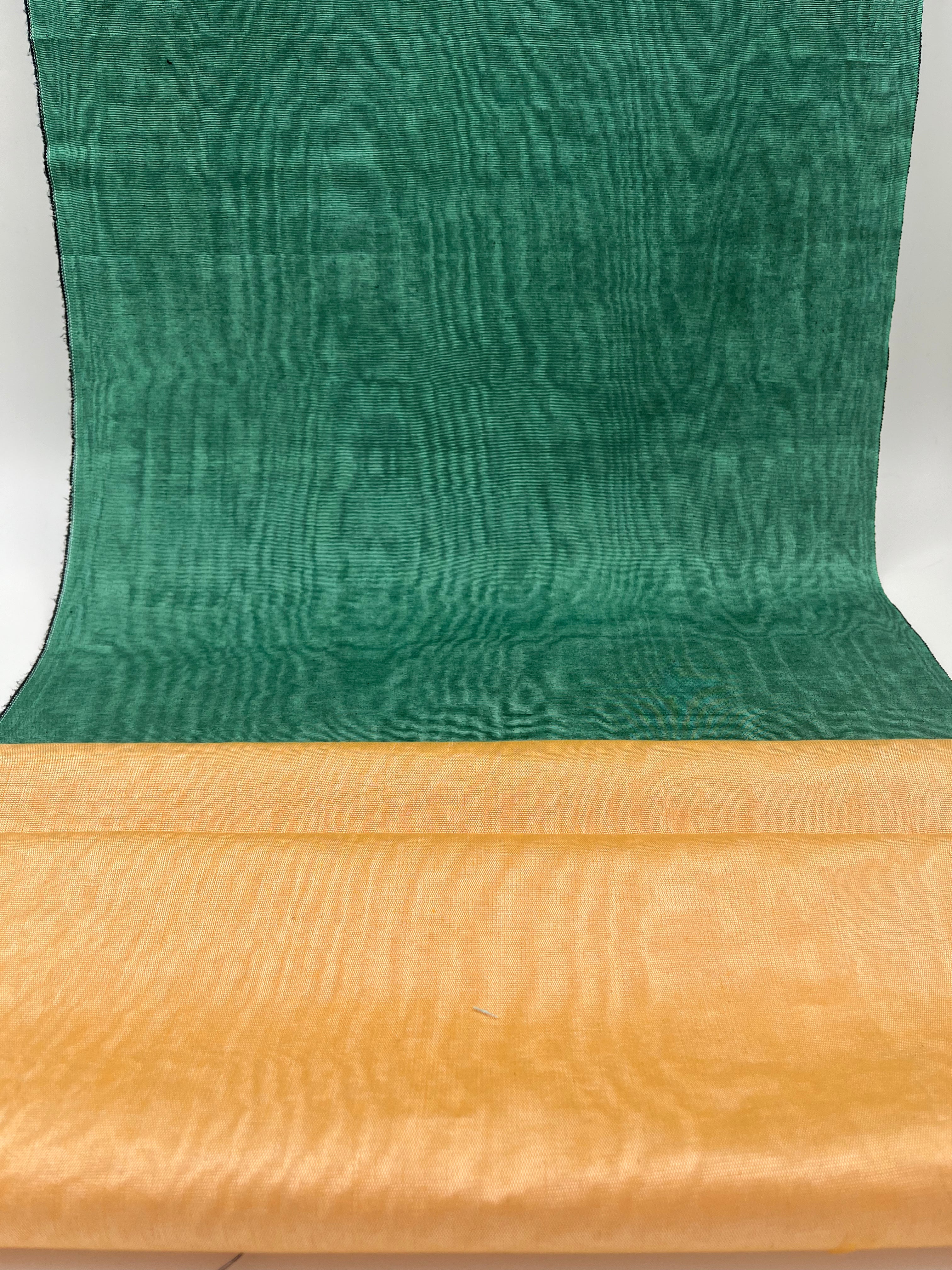 Green Colour Silk Moire Home Textile Interior Fabrics, Watermark Pattern.