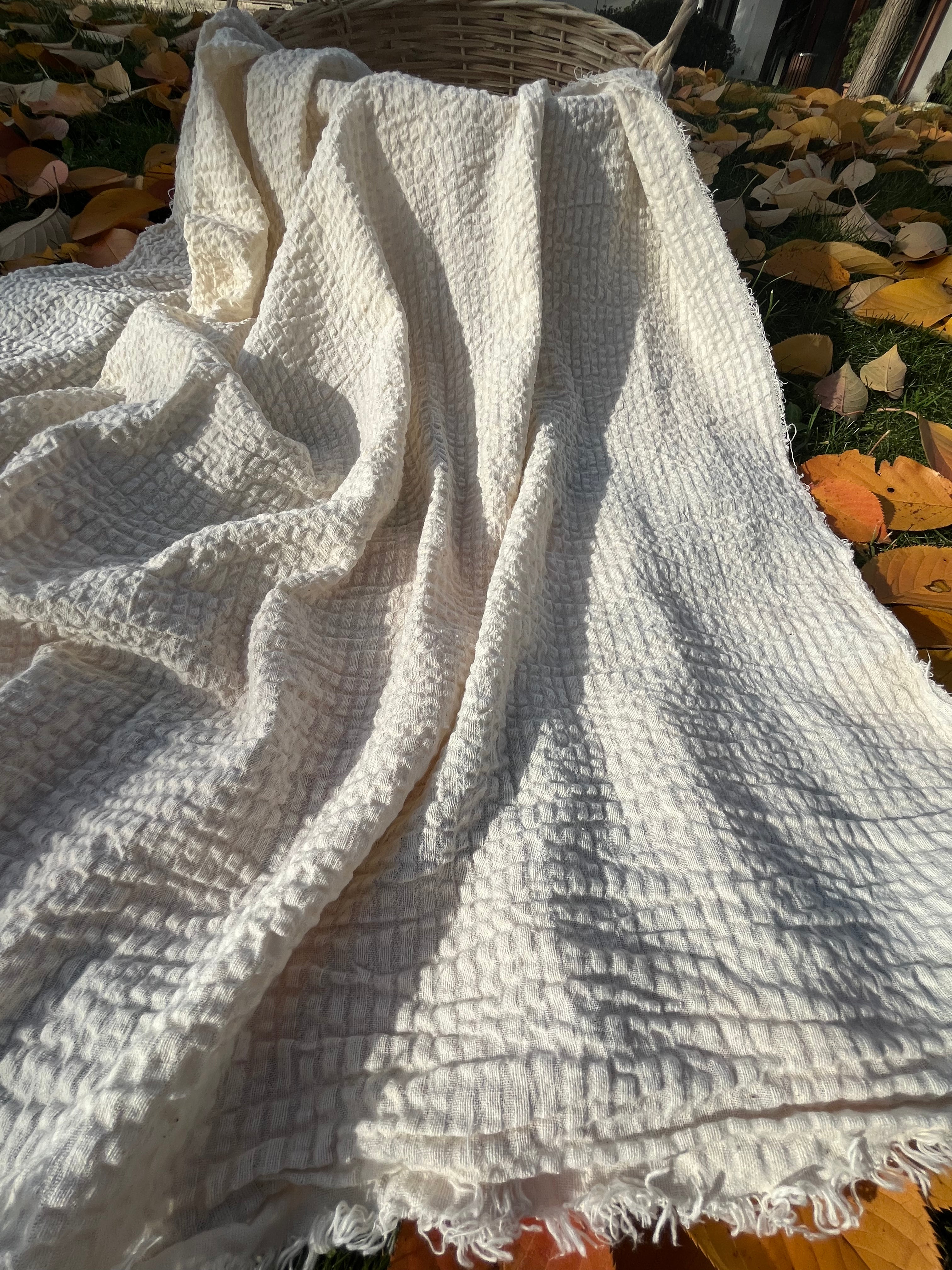 Ecru Cotton Linen Fabric By The Meter, Neutral Undyed Pin Stripes.