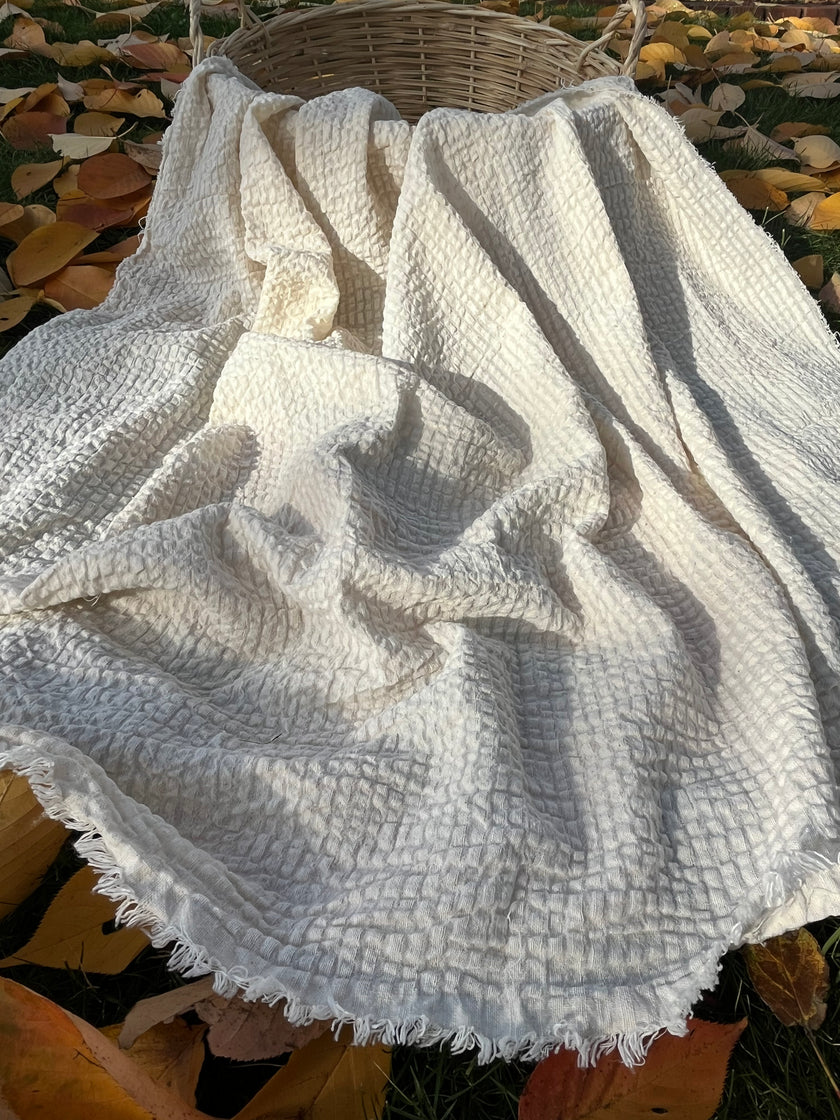 Metre Fiyatına Ağartılmamış Ekru Pamuklu Keten Kumaş, Nötr Boyanmamış İnce Çizgiler, Geniş En.