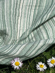 Muslin Fabric Green-Pink Shades Pin Stripes With Glitter.