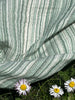 Muslin Fabric Green-Pink Shades Pin Stripes With Glitter.