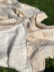 Muslin Fabric Green-Pink Shades Pin Stripes With Glitter.