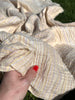 Muslin Fabric Green-Pink Shades Pin Stripes With Glitter.